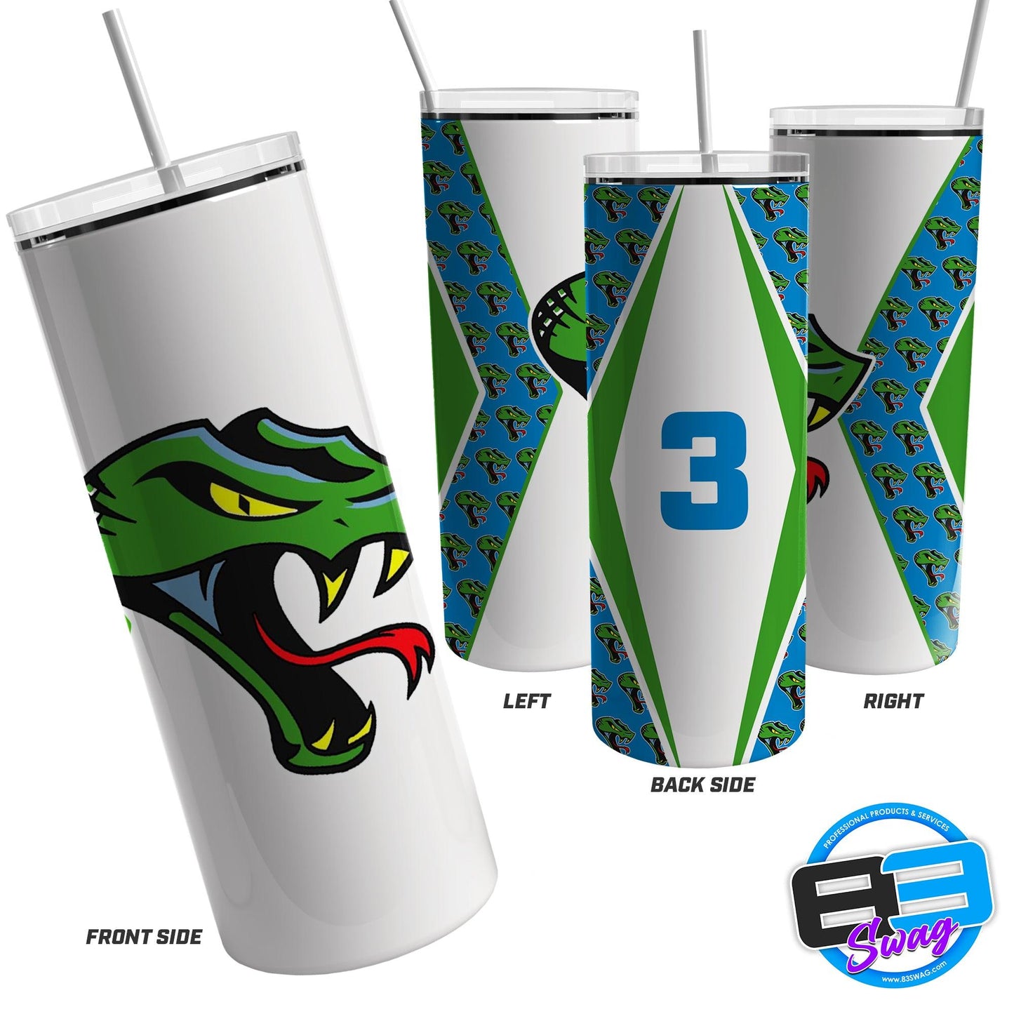 20oz & 30oz Skinny Tumbler - Cottonmouths Baseball - 83Swag