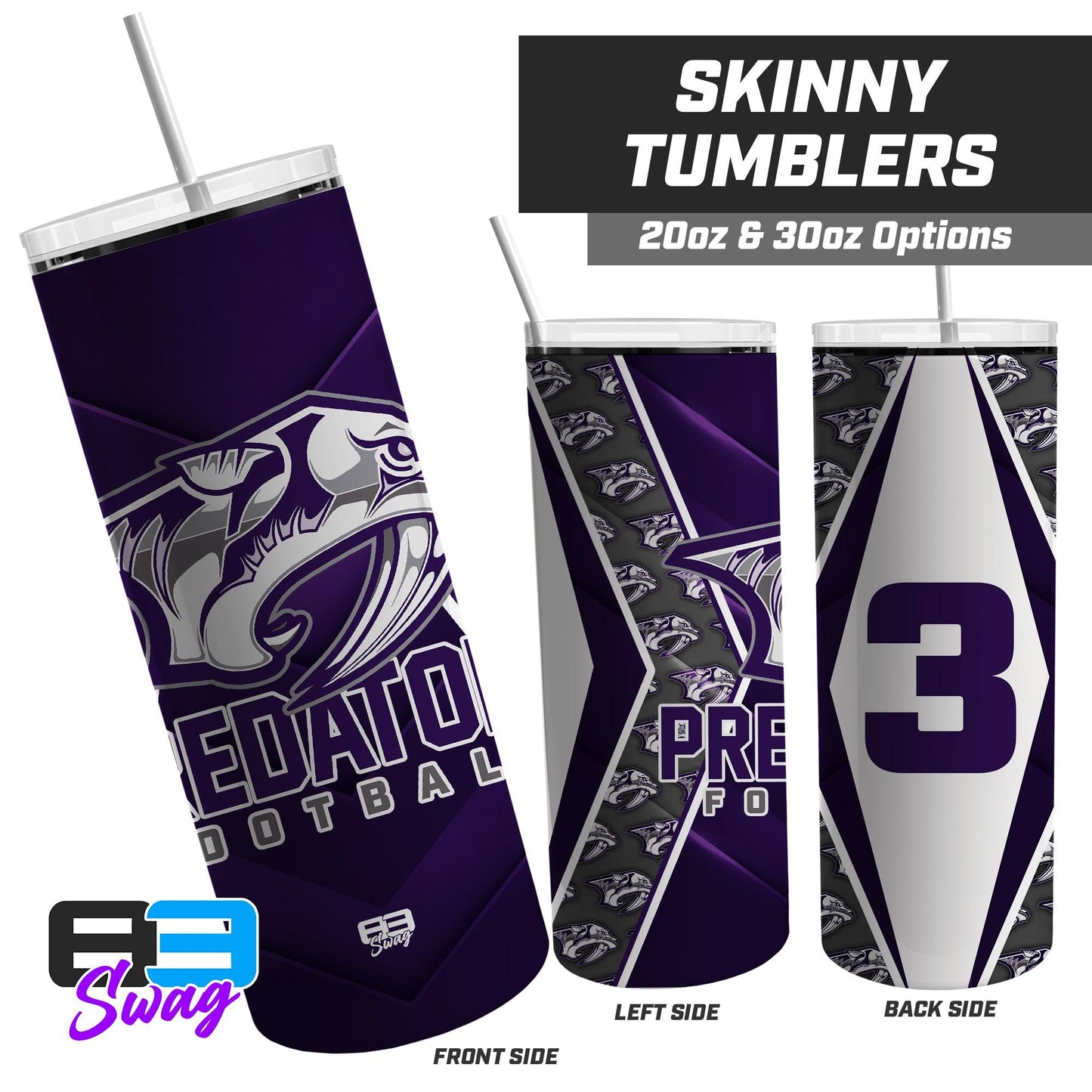 20oz & 30oz Skinny Tumbler - Predators Football - 83Swag