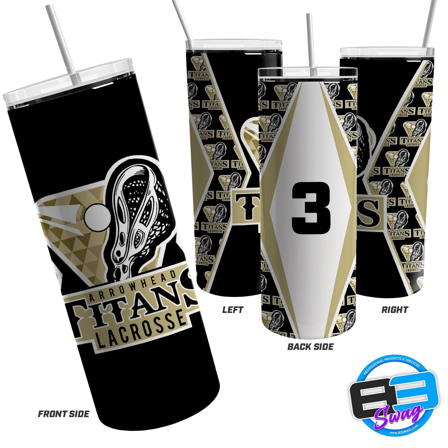 20oz & 30oz Skinny Tumbler - Titans Lacrosse - 83Swag
