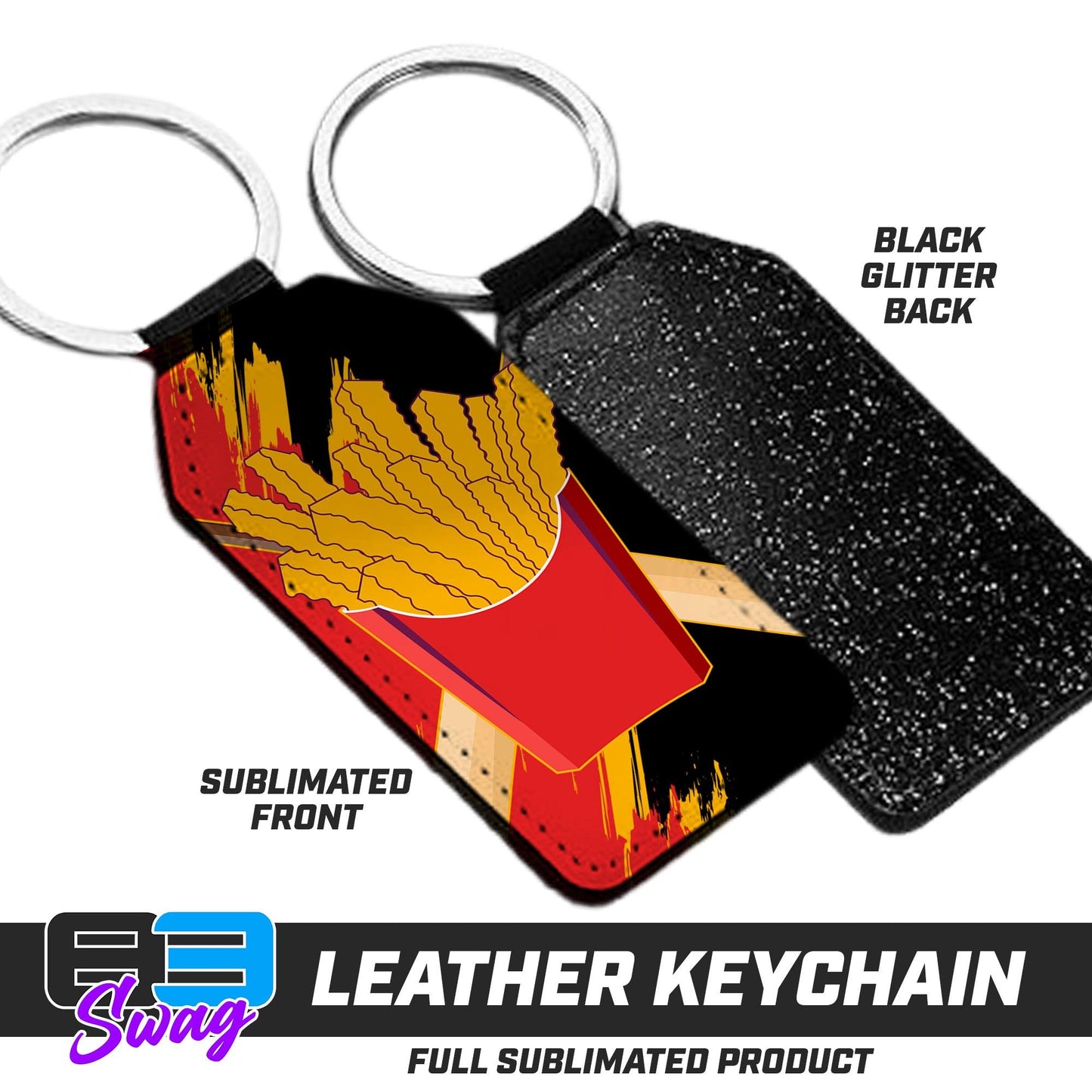 3.15" x 1.65" Leather Keychain - Team Rally Fries Baseball - 83Swag