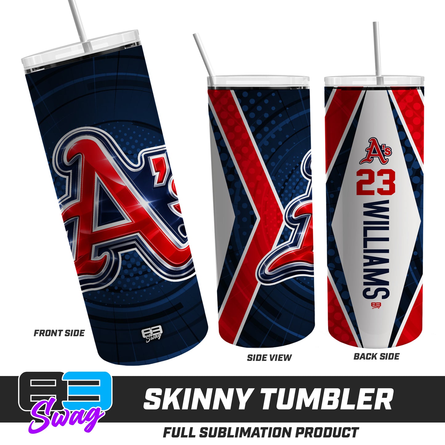 CUSTOM Skinny Metal Tumbler - Little Rock A's Baseball