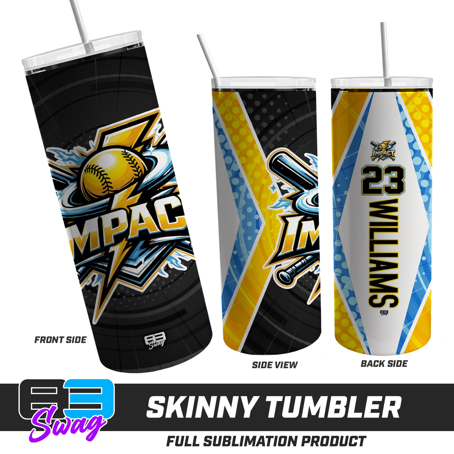 CUSTOM Skinny Metal Tumbler - Impact Softball - Massachusetts