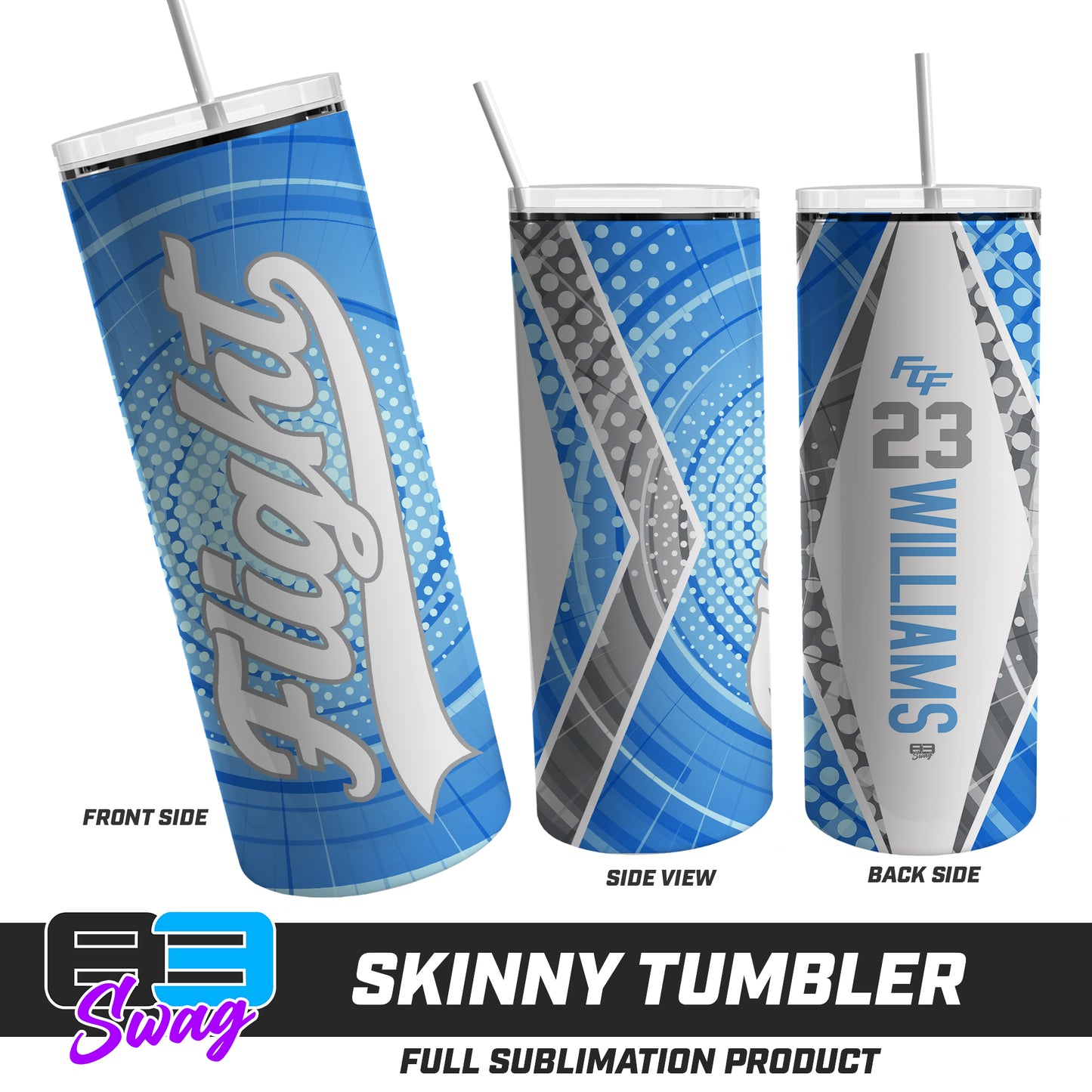 CUSTOM Skinny Metal Tumbler - FCF Flight Baseball Blue