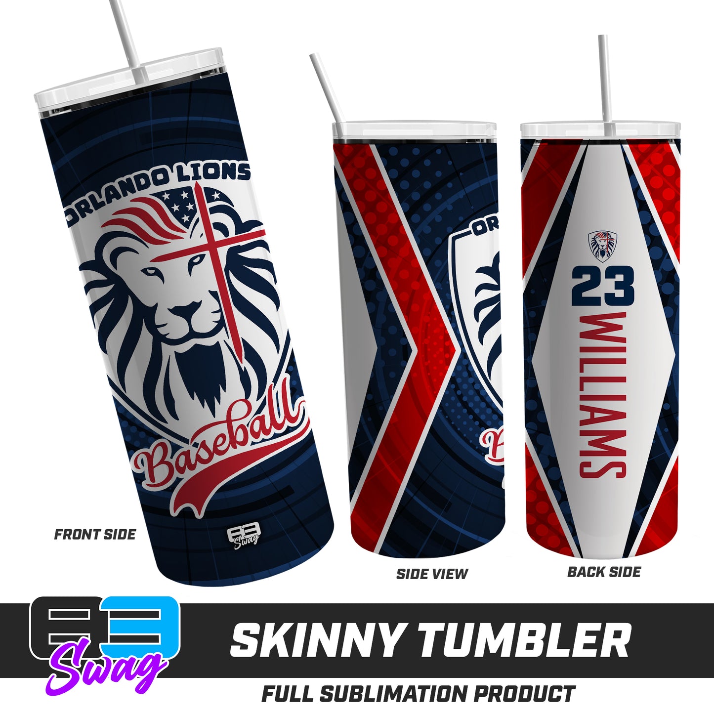 CUSTOM Skinny Metal Tumbler - Orlando Lions Baseball