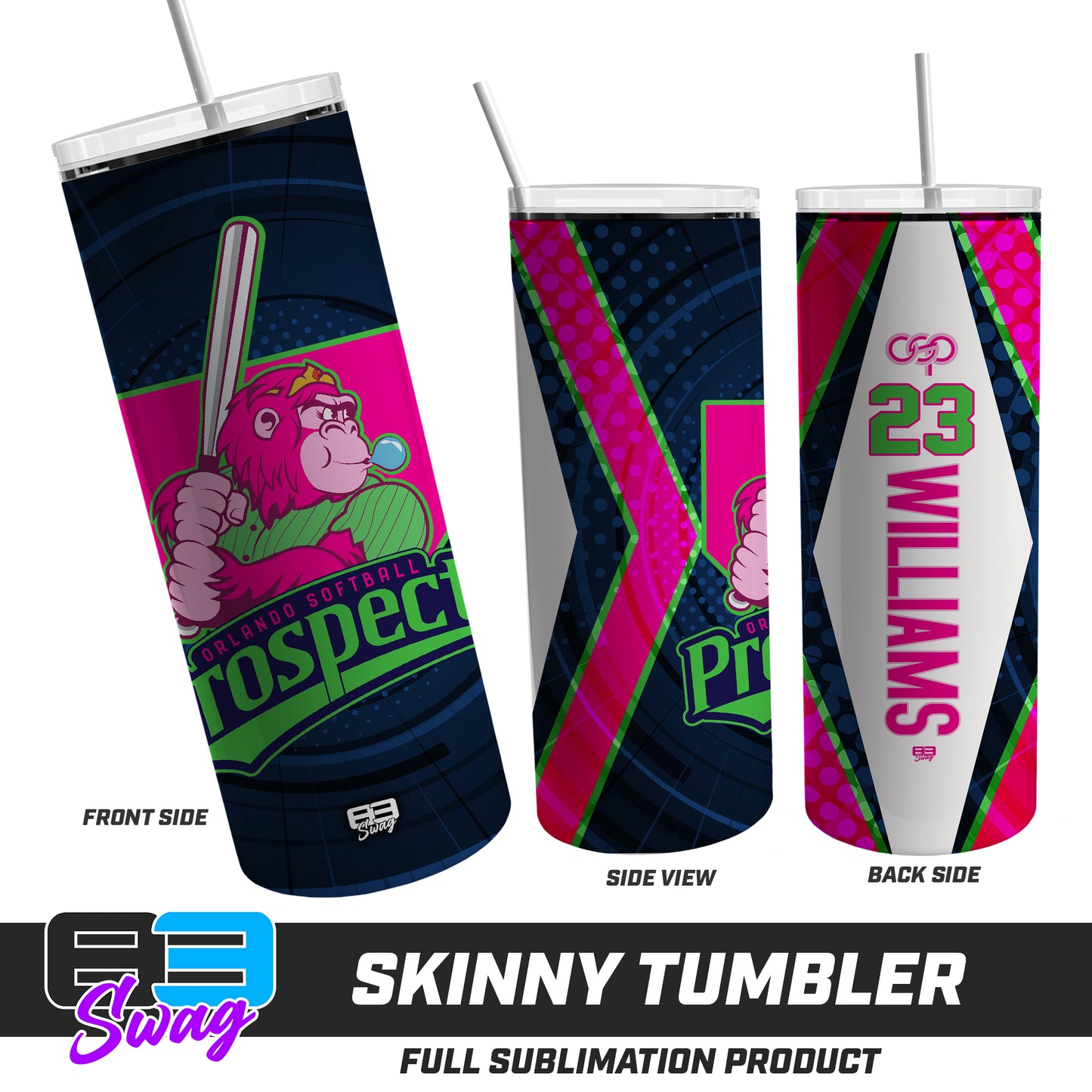 CUSTOM Skinny Metal Tumbler - OSP Gorilla Queens Softball