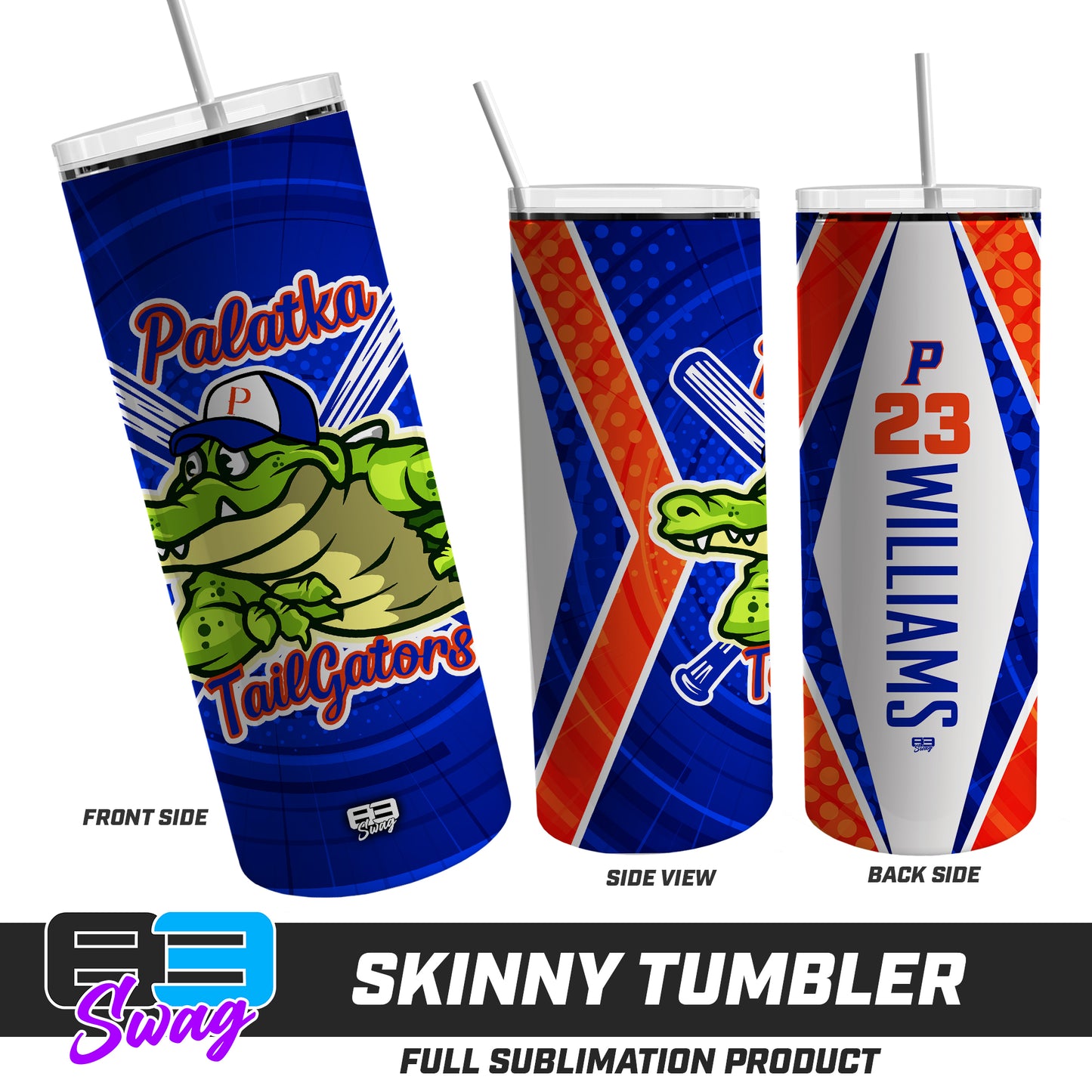 CUSTOM Skinny Metal Tumbler - Palatka TailGators Baseball