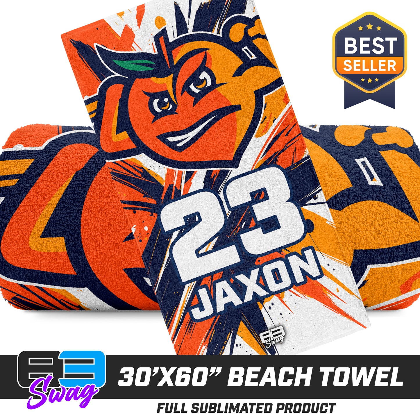 30"x60" Beach Towel - Peach Clobbers Baseball V.26