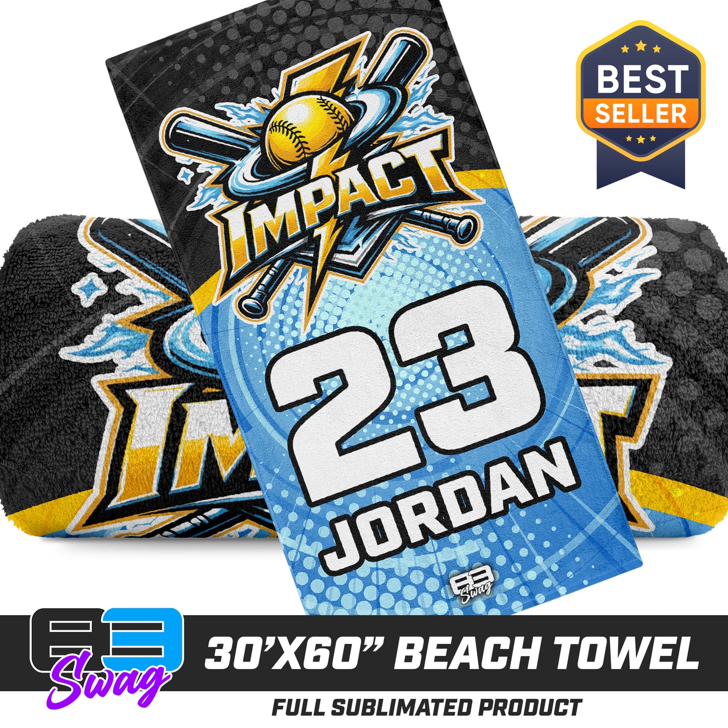 CUSTOM - 30"x60" Beach Towel - Impact Softball - Massachusetts