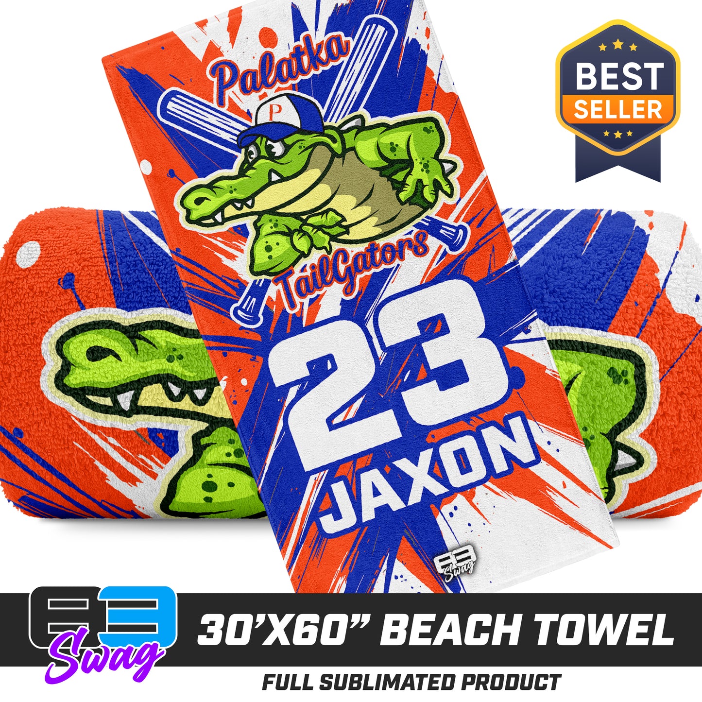 30"x60" Beach Towel - Palatka TailGators Baseball v.26