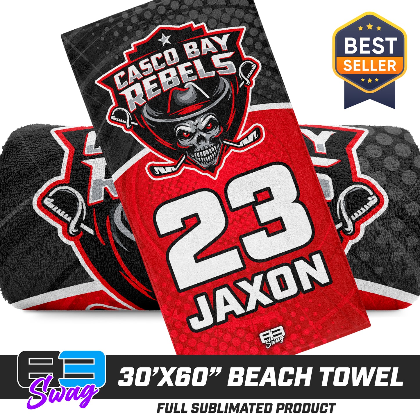 CUSTOM - 30"x60" Beach Towel - Casco Bay Rebels Hockey
