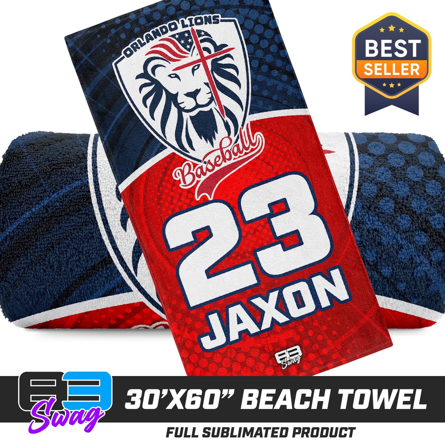 CUSTOM - 30"x60" Beach Towel - Orlando Lions Baseball