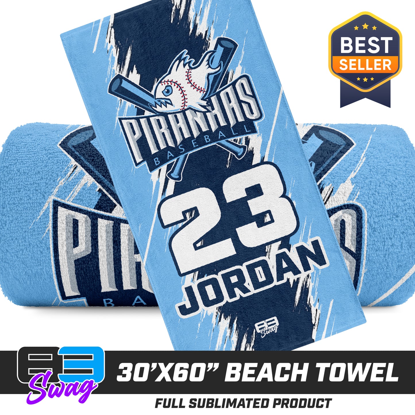 30"x60" Beach Towel - Piranhas Baseball