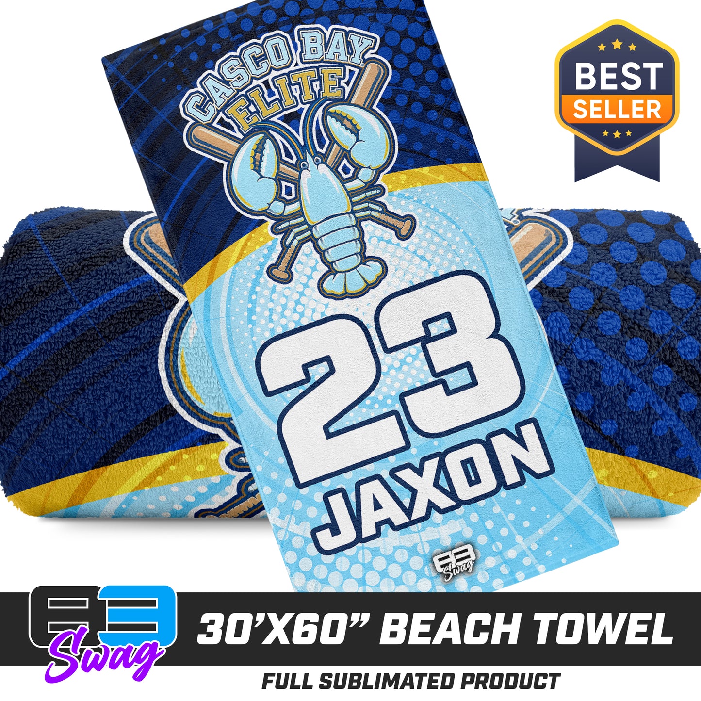 CUSTOM - 30"x60" Beach Towel - Casco Bay Elite Baseball