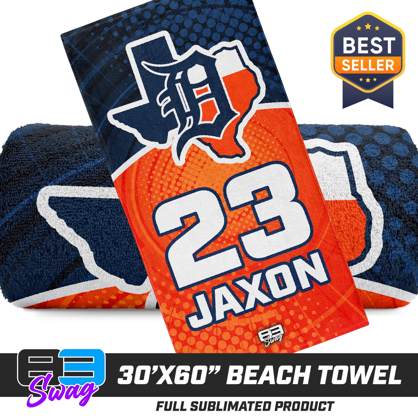 CUSTOM - 30"x60" Beach Towel - Dallas Tigers Baseball