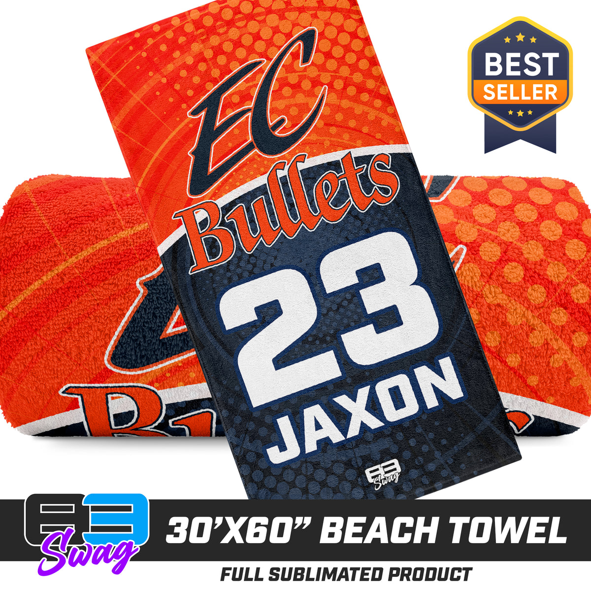 CUSTOM - 30"x60" Beach Towel - EC Bullets Softball