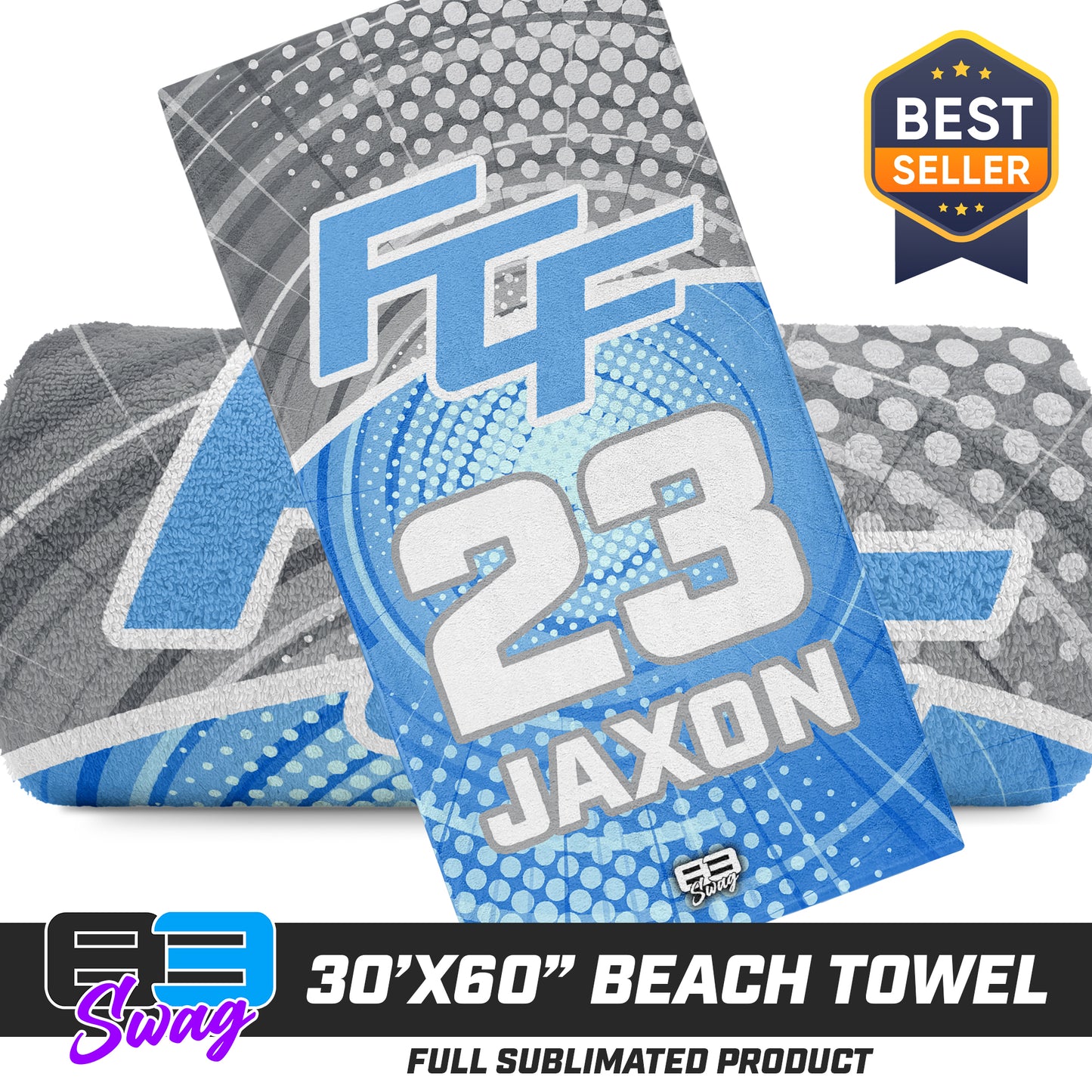 CUSTOM - 30"x60" Beach Towel - FCF Flight Baseball Blue