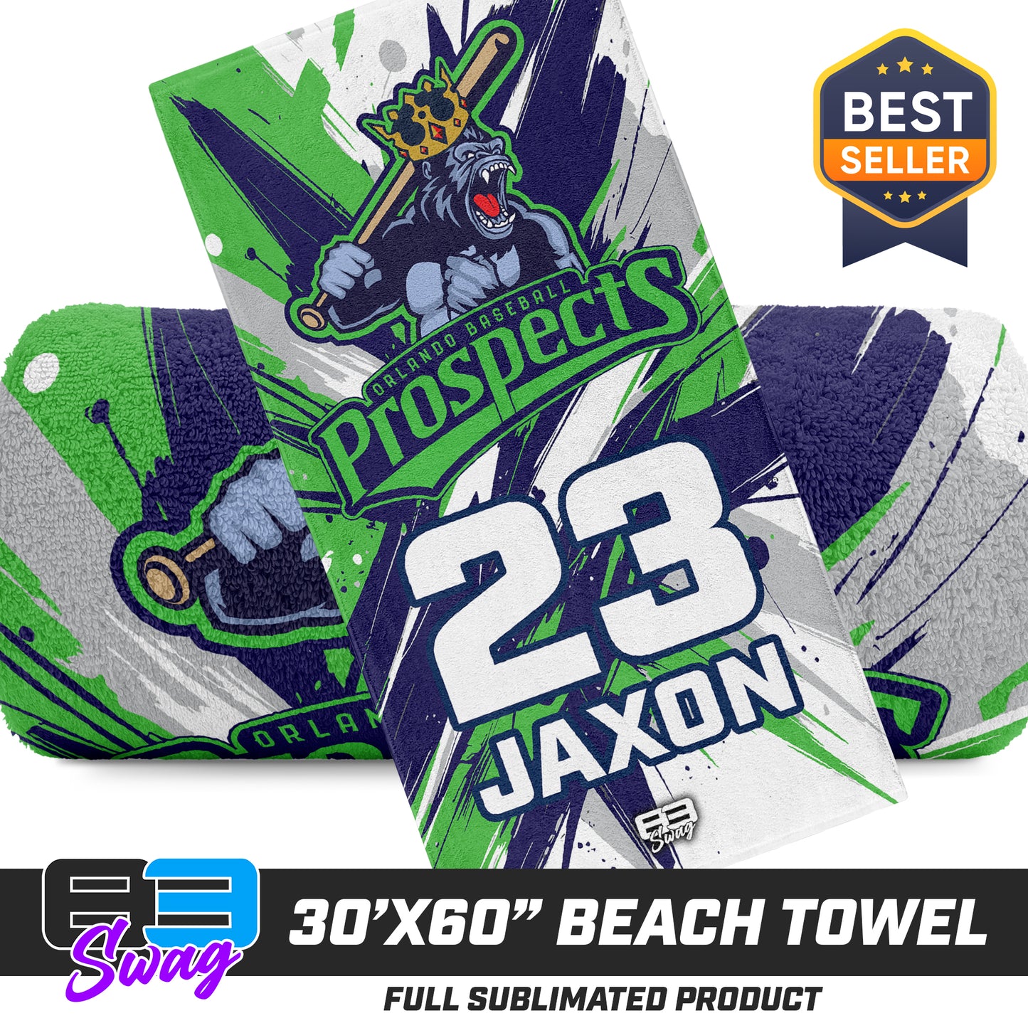 30"x60" Beach Towel - Orlando Baseball Prospects - Gorilla Kings V.2026