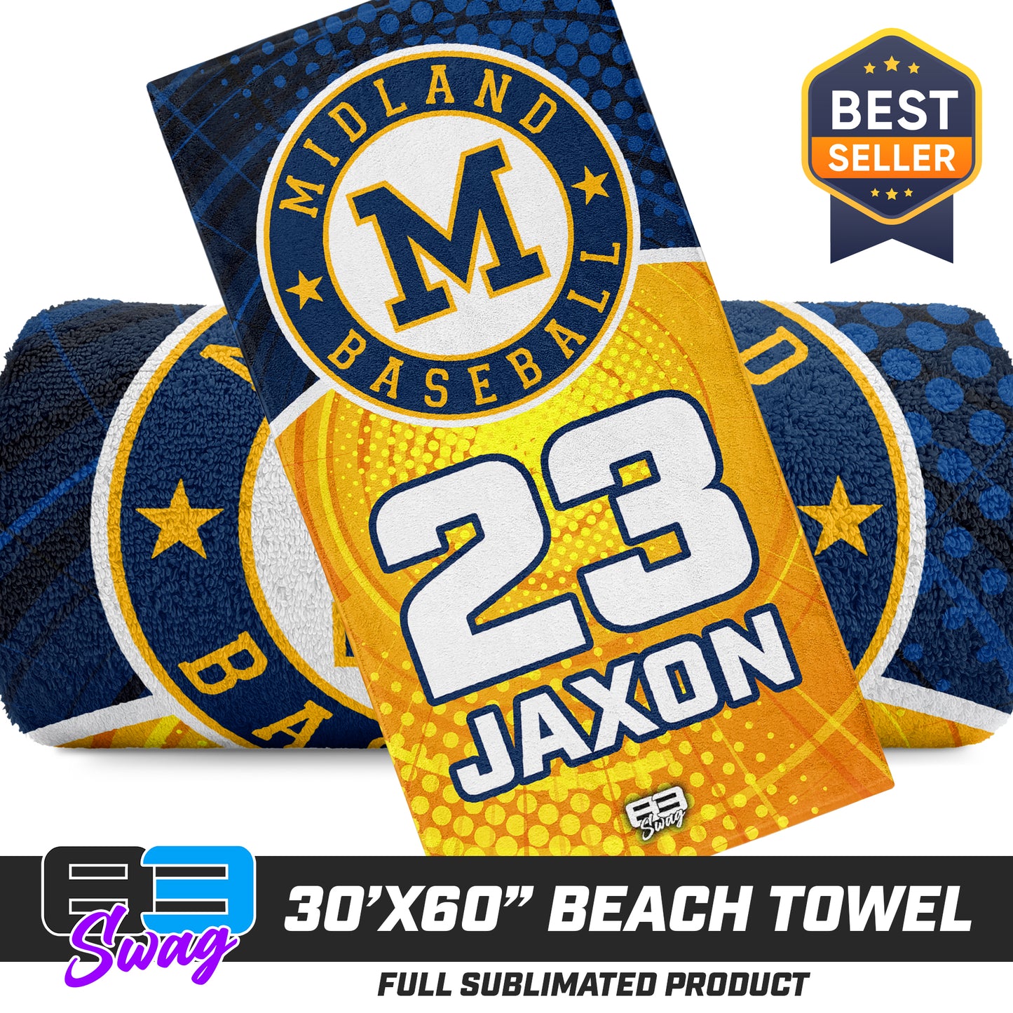 CUSTOM - 30"x60" Beach Towel - Midland Baseball