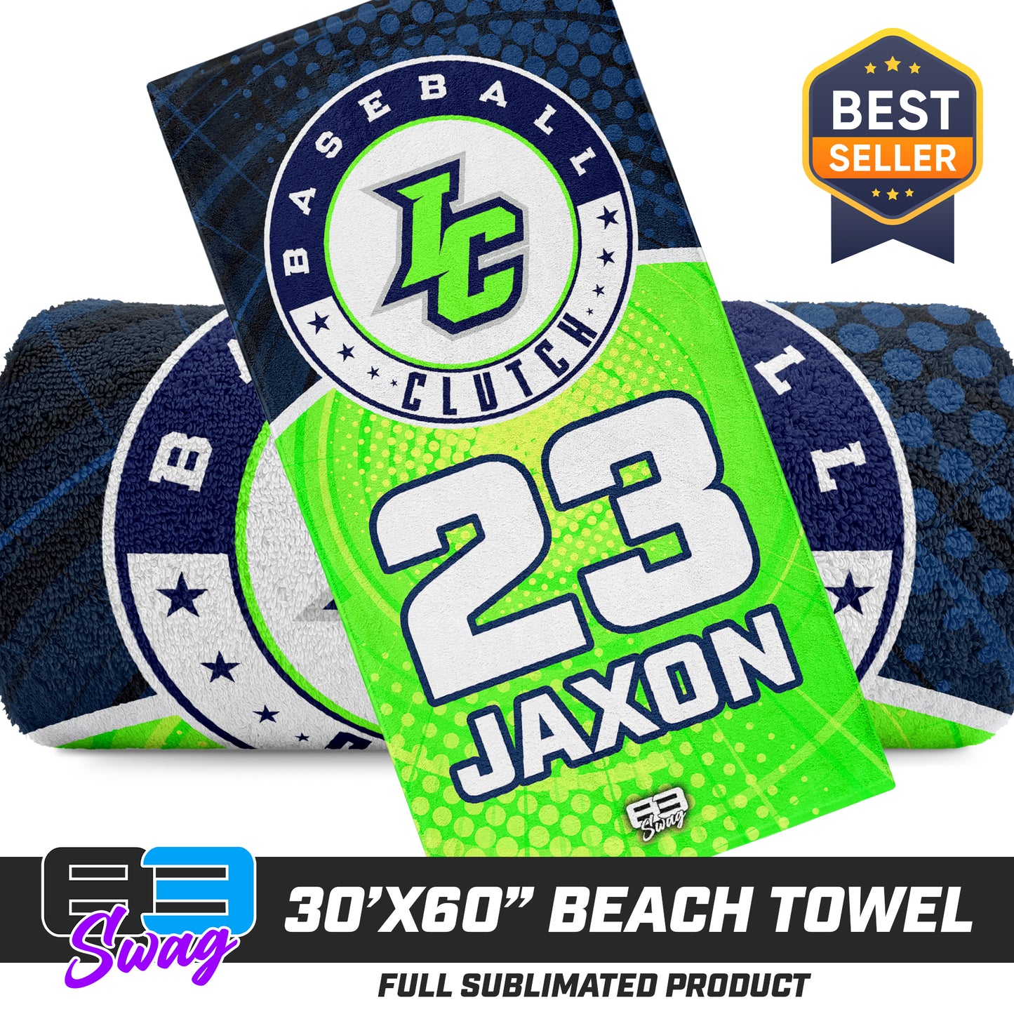 CUSTOM - 30"x60" Beach Towel - Indy Clutch Baseball