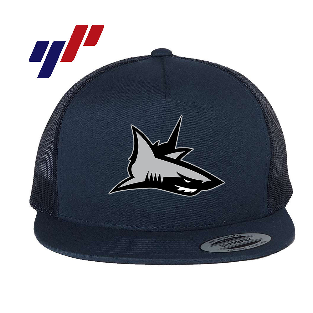 Yupoong 6006 Adult 5-Panel Classic Trucker Hat - DTF PRINTED - PVAA SHARKS Baseball