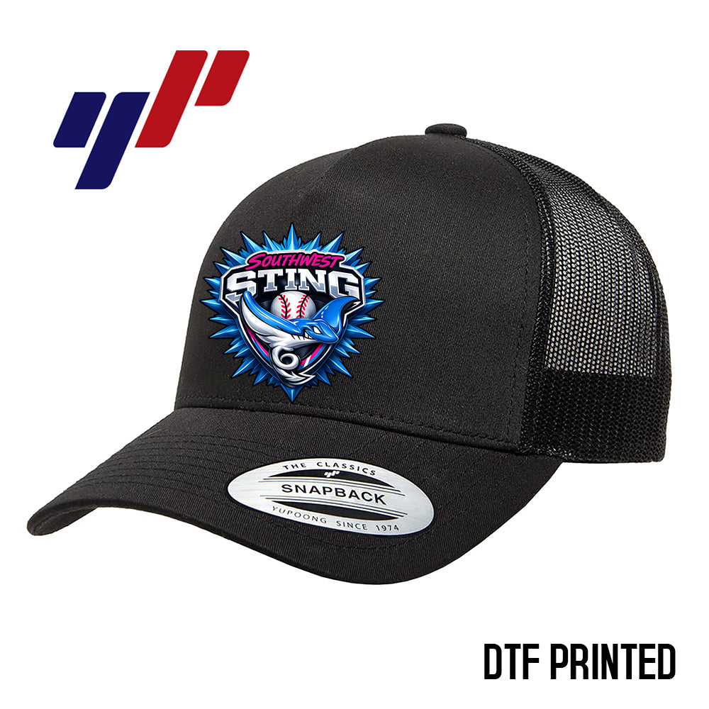 Yupoong 6506 Adult 5-Panel Retro Trucker Cap DTF PRINTED- Southwest Sting Baseball