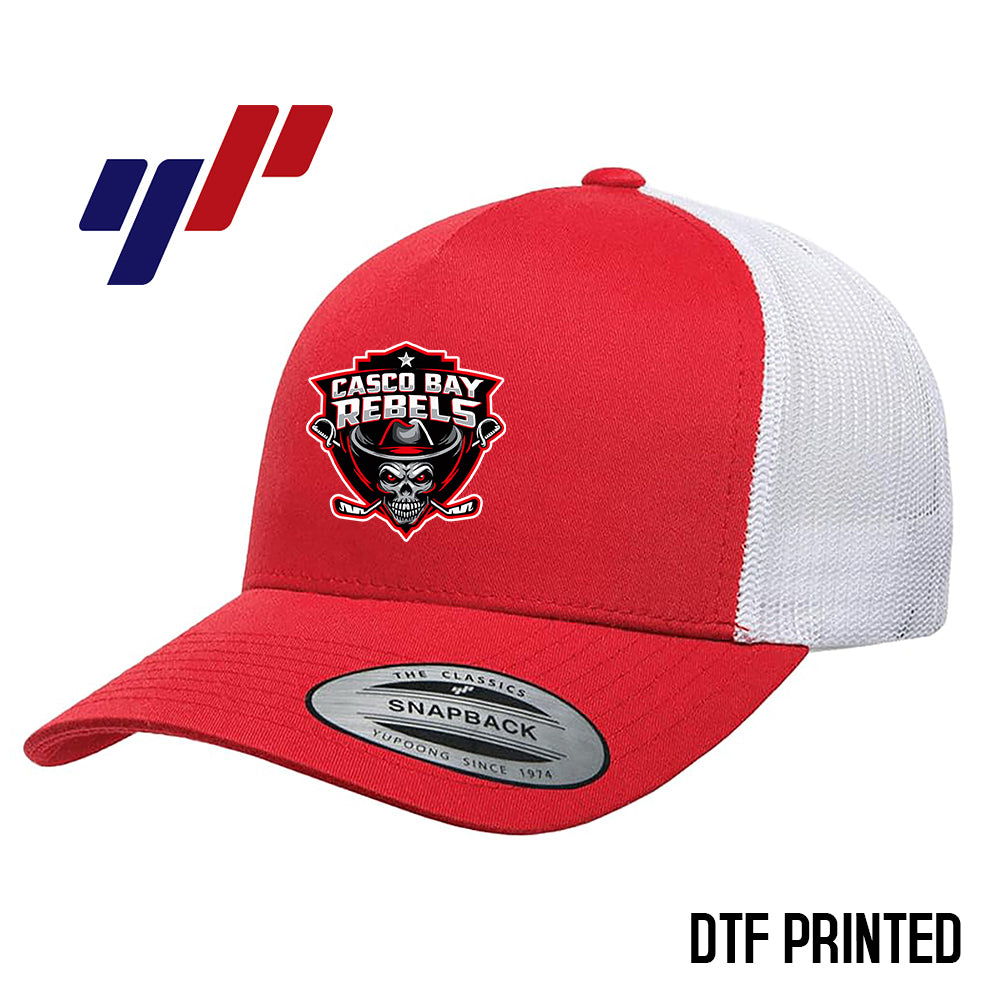 Yupoong 6506 Adult 5-Panel Retro Trucker Cap DTF PRINTED- Casco Bay Rebels Hockey