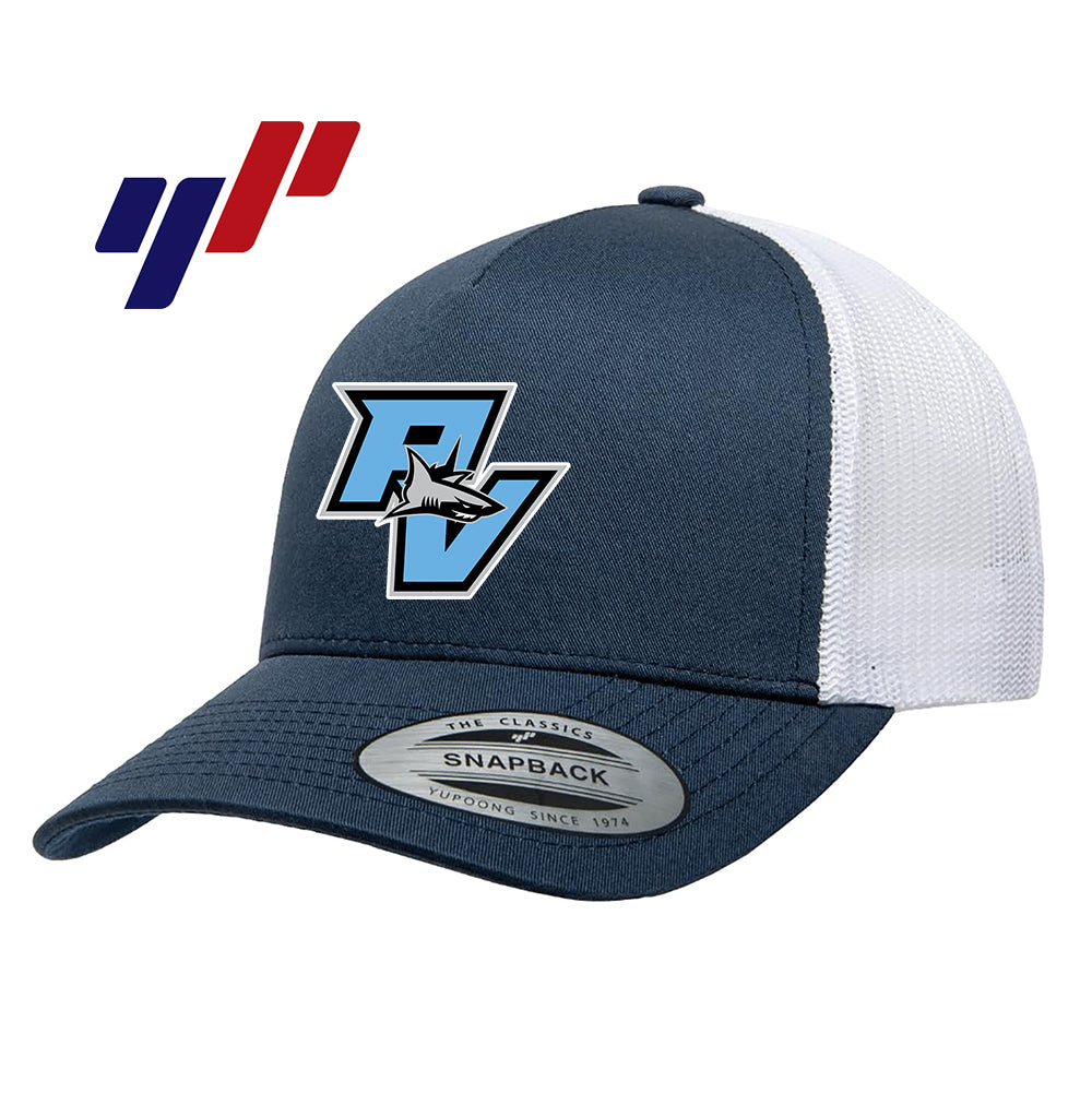 Yupoong 6506 Adult 5-Panel Retro Trucker Cap DTF PRINTED- PVAA SHARKS Baseball