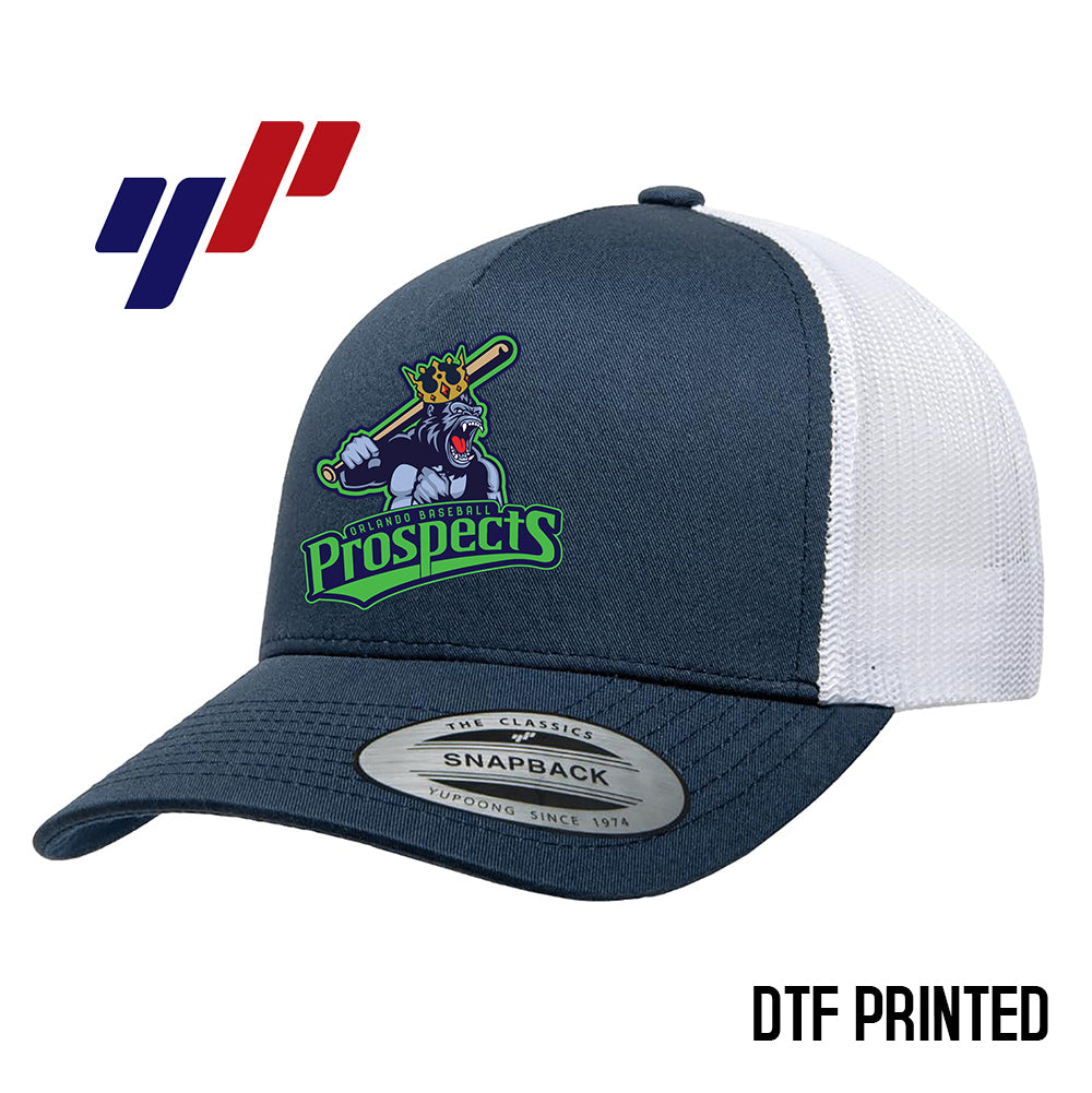 Yupoong 6506 Adult 5-Panel Retro Trucker Cap DTF PRINTED- Orlando Baseball Prospects - Gorilla Kings
