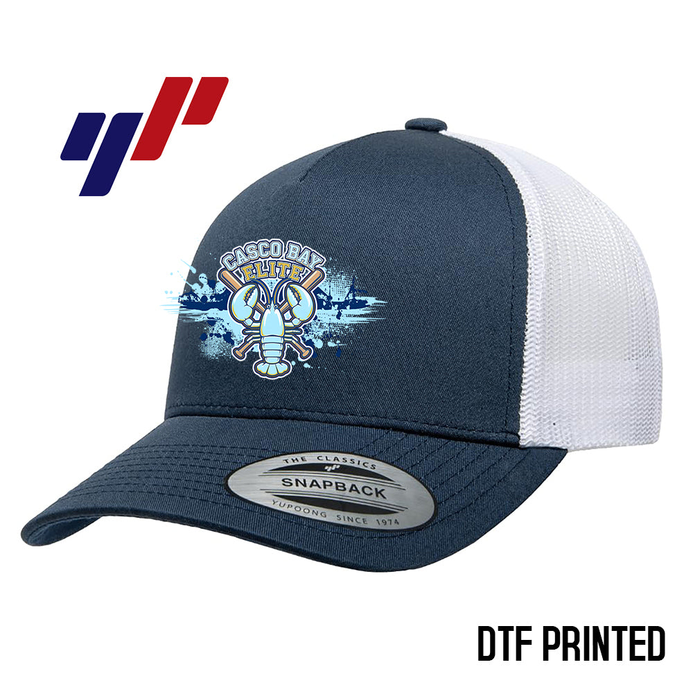 Yupoong 6506 Adult 5-Panel Retro Trucker Cap DTF PRINTED- Casco Bay Elite Baseball