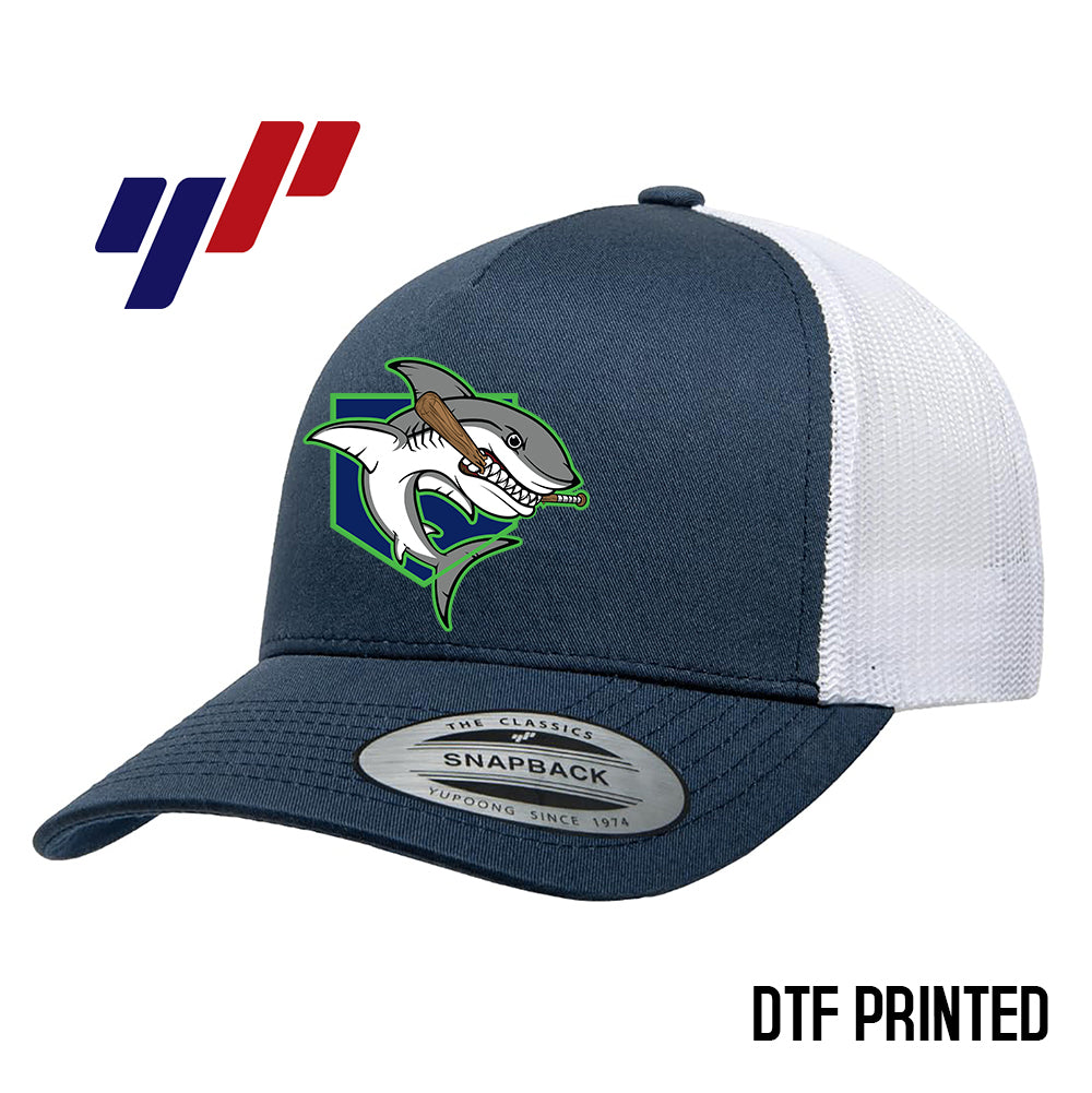 Yupoong 6506 Adult 5-Panel Retro Trucker Cap DTF PRINTED- OBP Land Sharks