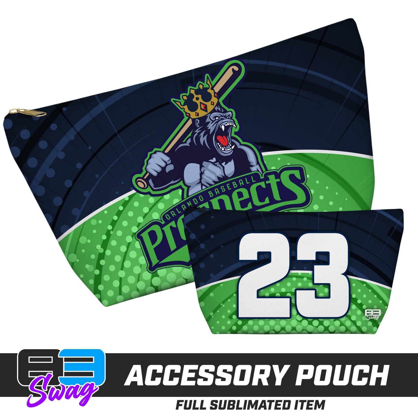 CUSTOM - 7"x12" Accessory Pouch w T-bottom - Orlando Baseball Prospects - OBP - Gorilla Kings