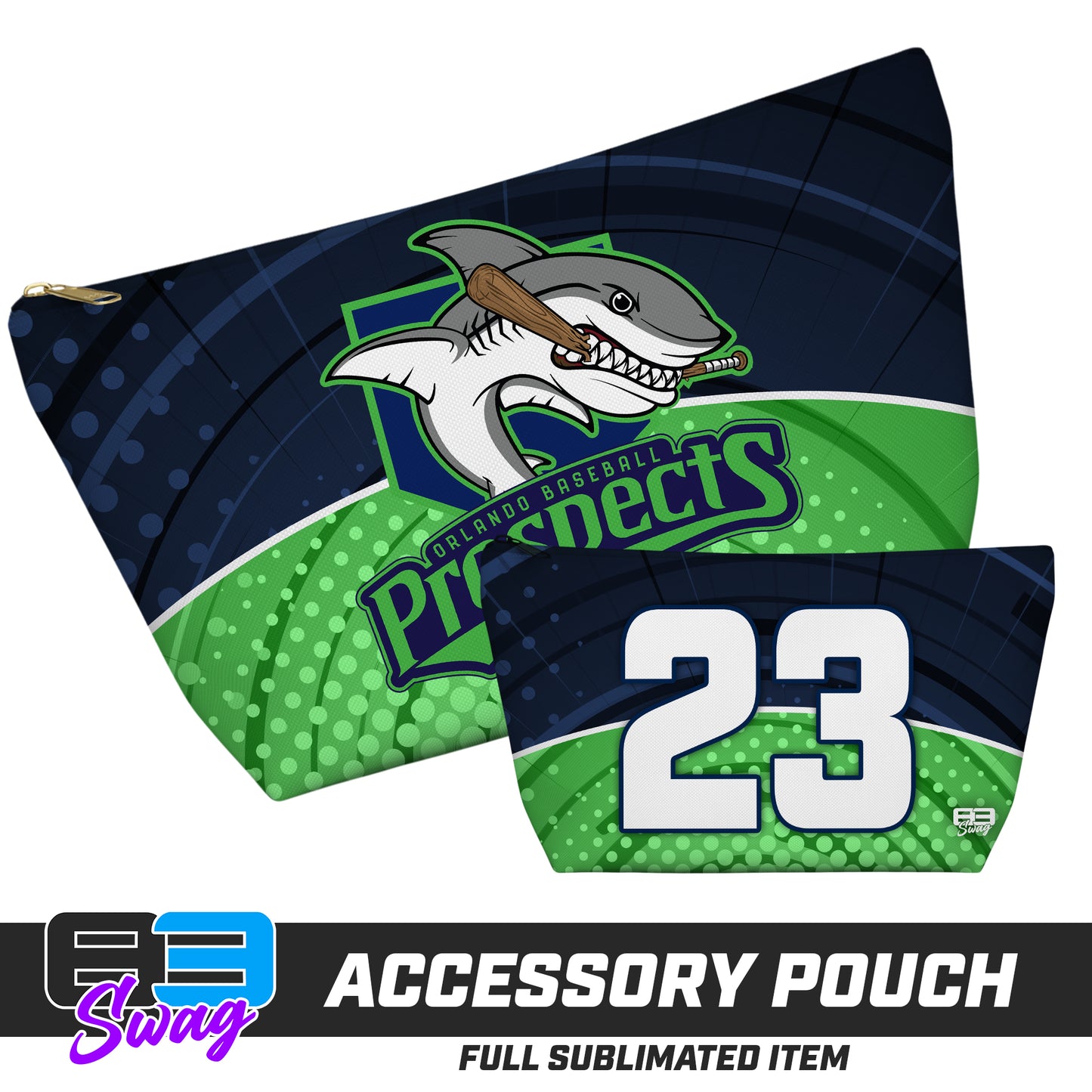 CUSTOM - 7"x12" Accessory Pouch w T-bottom - Orlando Baseball Prospects - OBP - Land Sharks