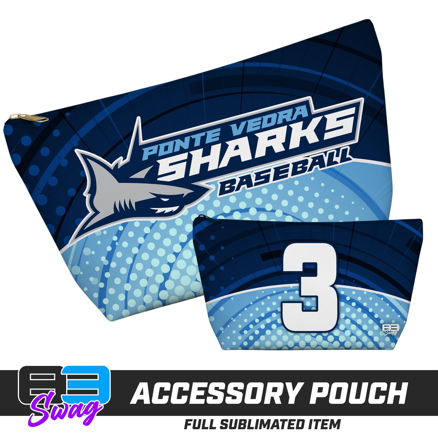 CUSTOM - 7"x12" Accessory Pouch w T-bottom - PVAA Sharks Baseball