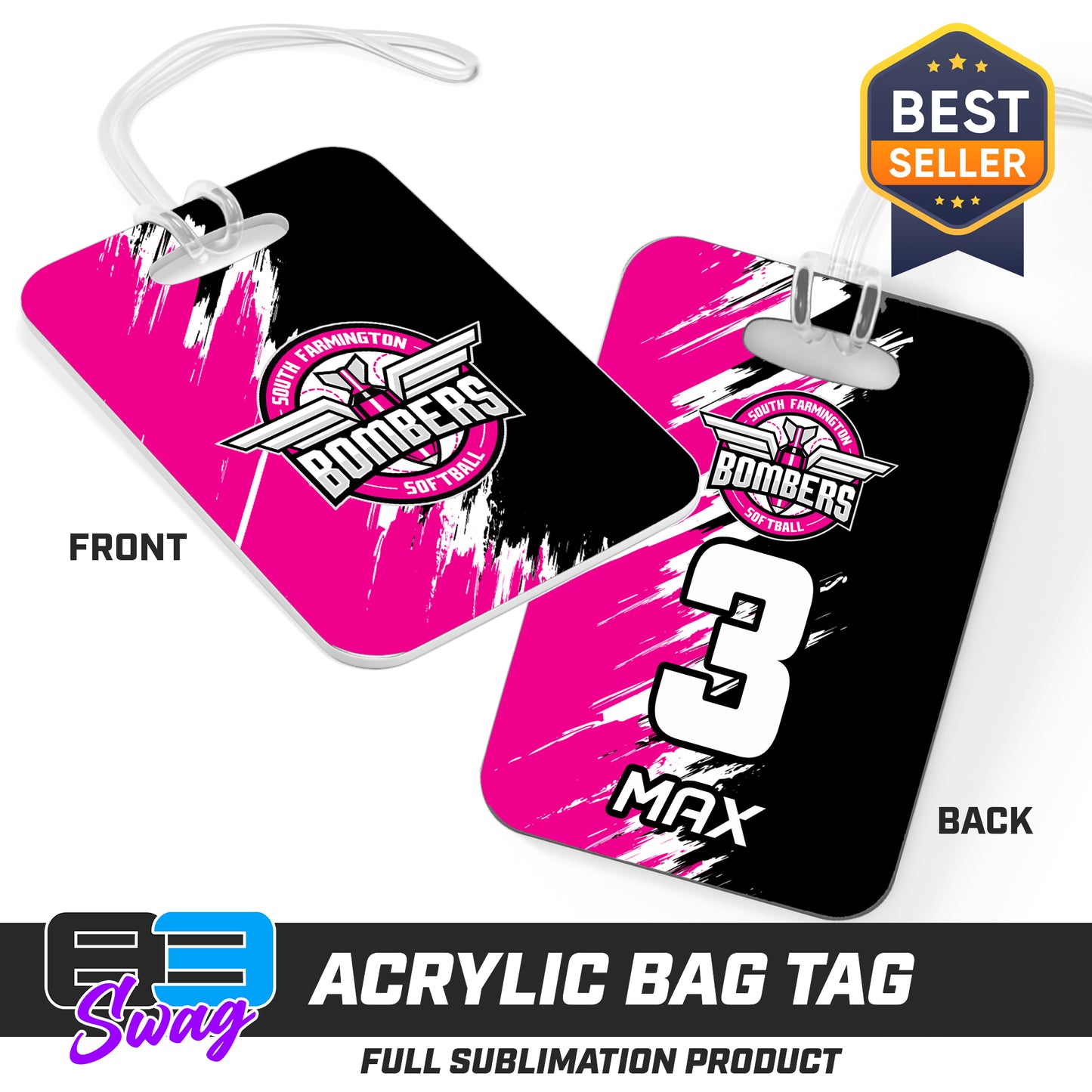Hard Acrylic Bag Tag - South Farmington Bombers Softball