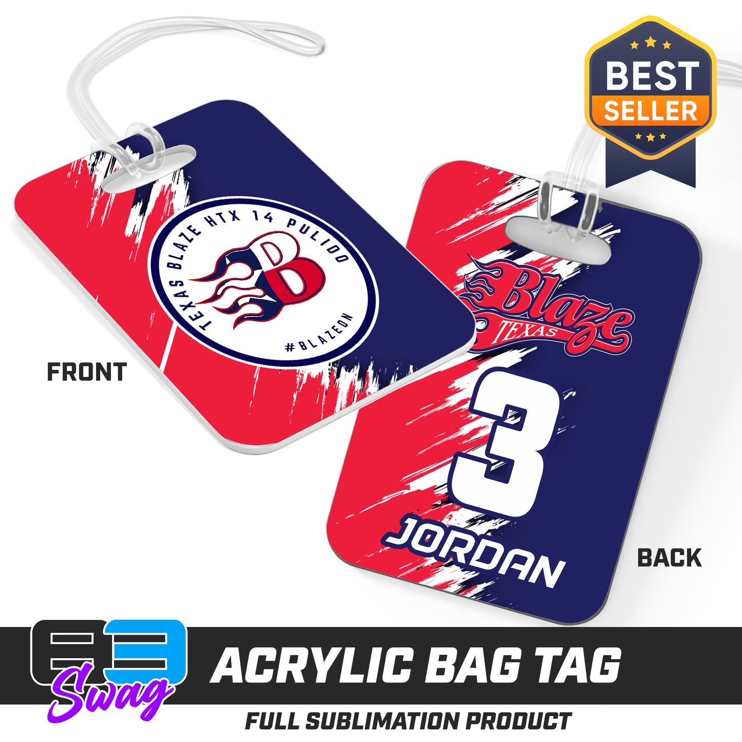 Hard Acrylic Bag Tag - Texas Blaze Softball