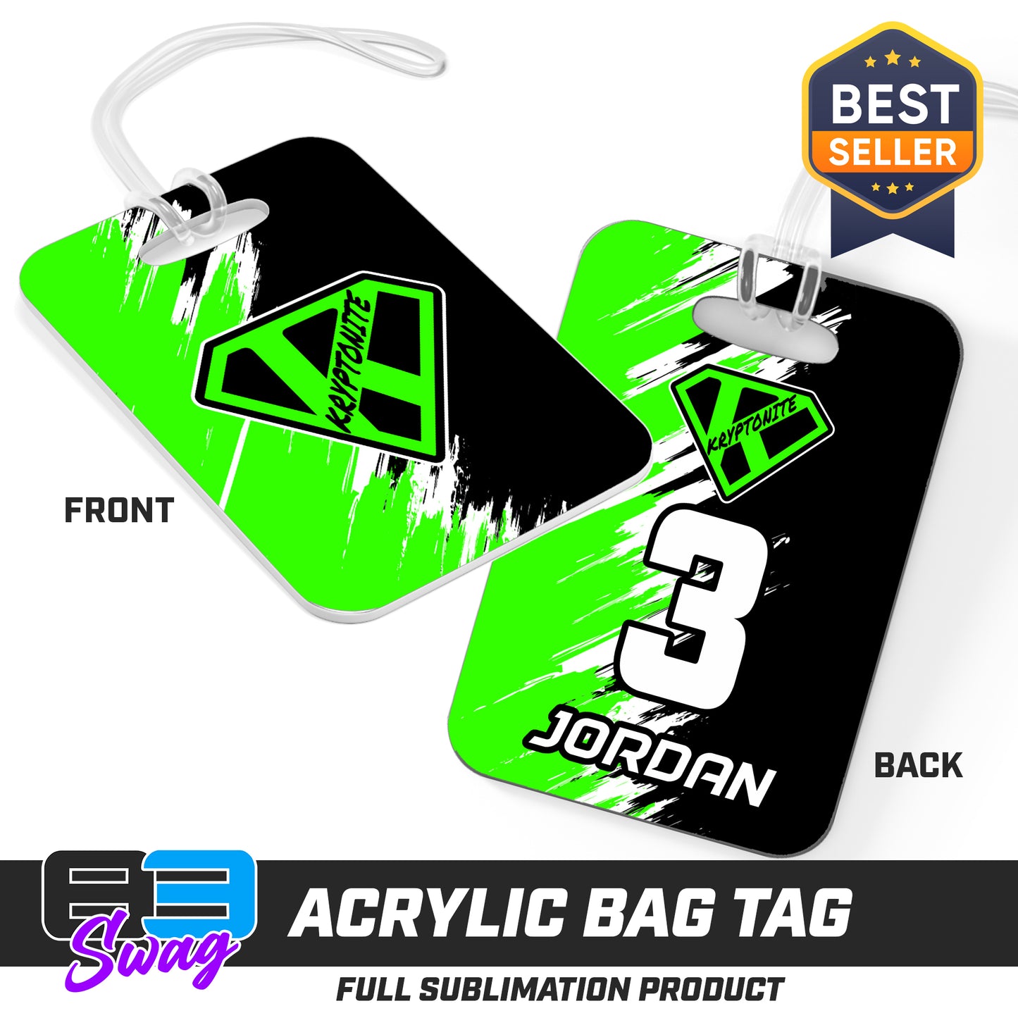 Hard Acrylic Bag Tag - Kryptonite Softball