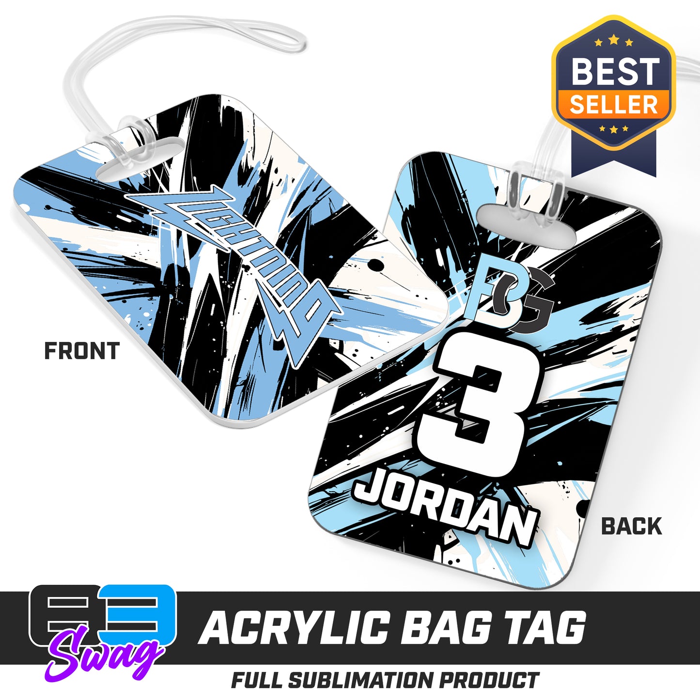 Hard Acrylic Bag Tag - Lightning Baseball