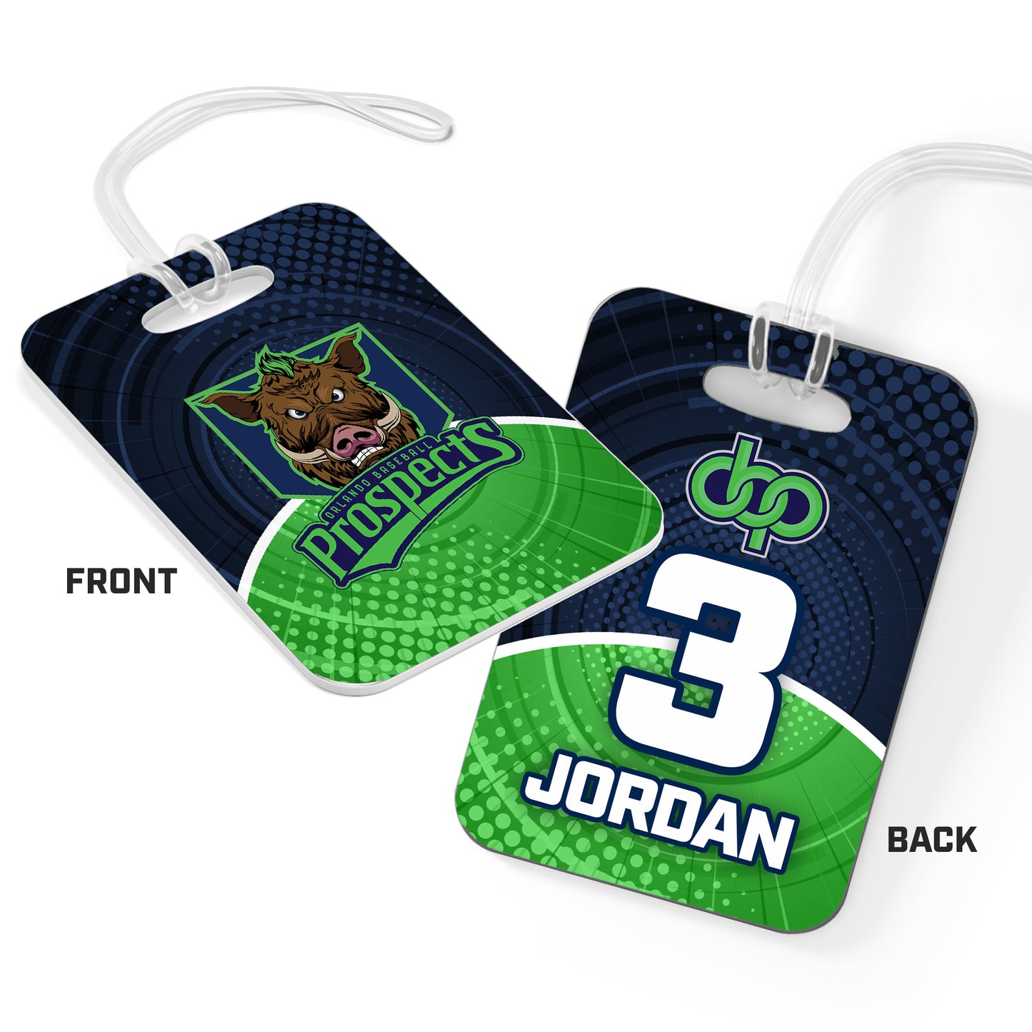 CUSTOM - Hard Acrylic Bag Tag - Orlando Prospects Baseball - OBP - War Hogs
