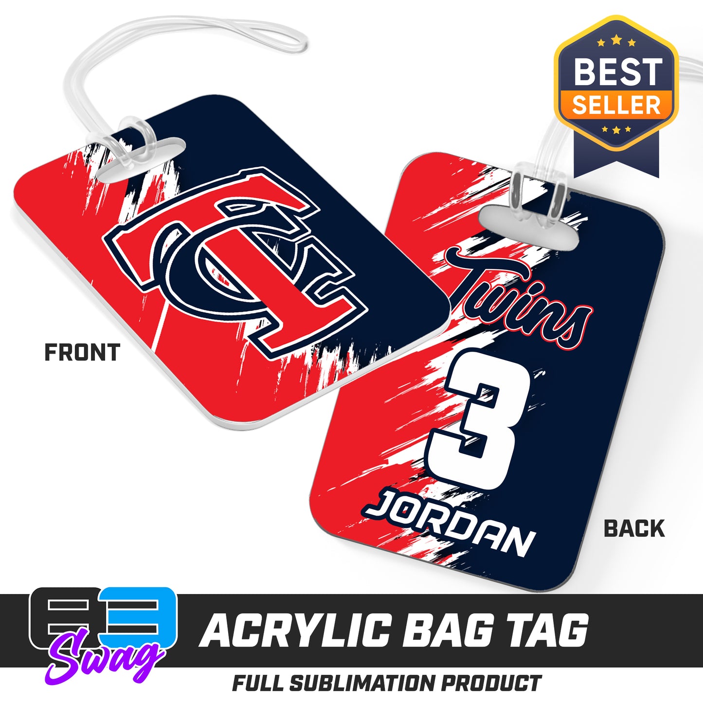Hard Acrylic Bag Tag - Town N Country Baseball