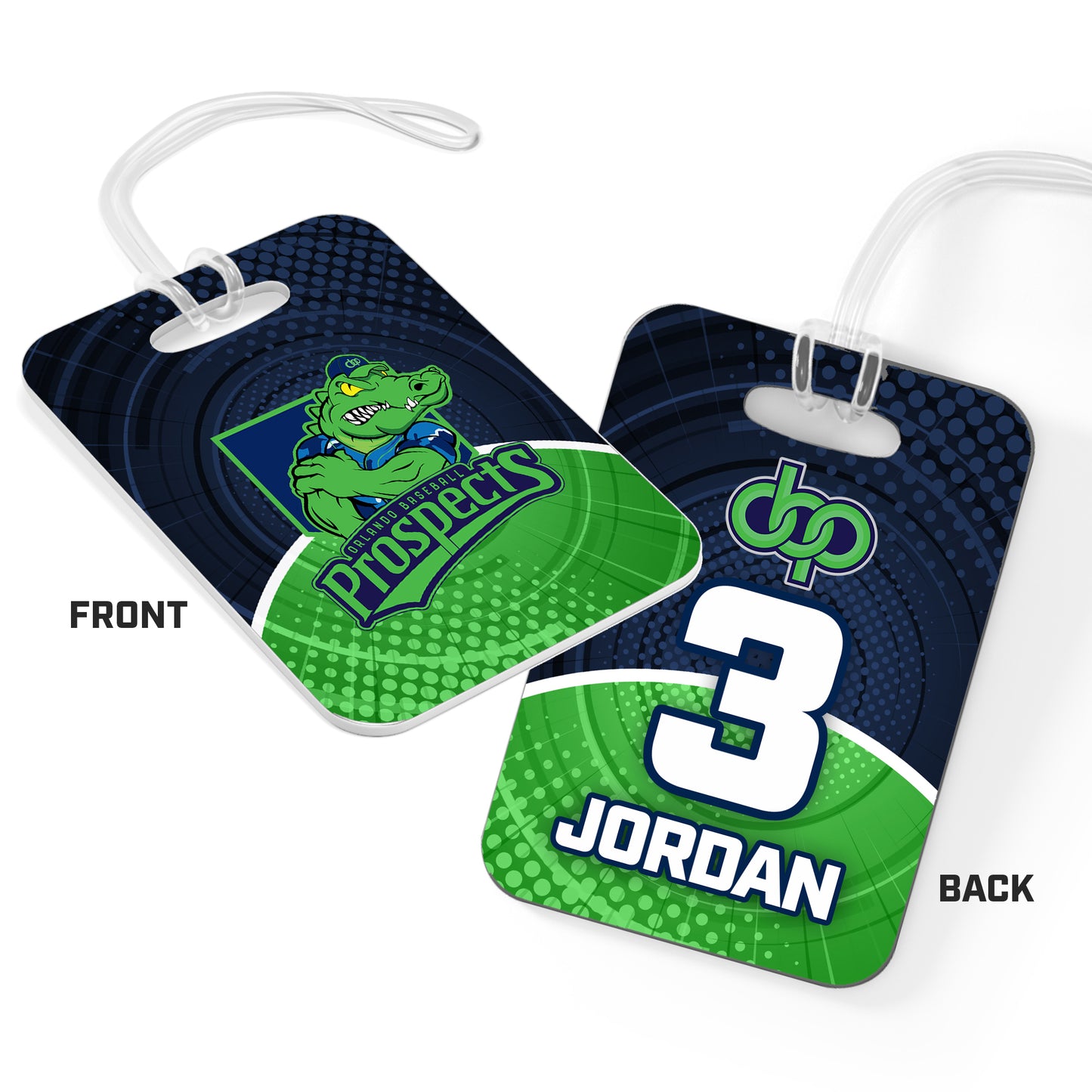 CUSTOM - Hard Acrylic Bag Tag - Orlando Prospects Baseball - OBP - Swamp Kings