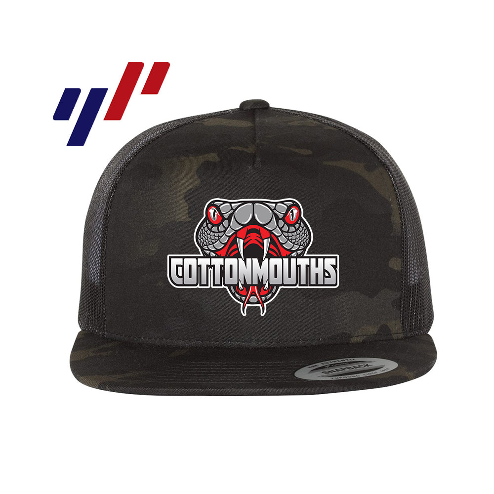 Yupoong 6006 Adult 5-Panel Classic Trucker Hat - DTF PRINTED - Black Creek Cottonmouths