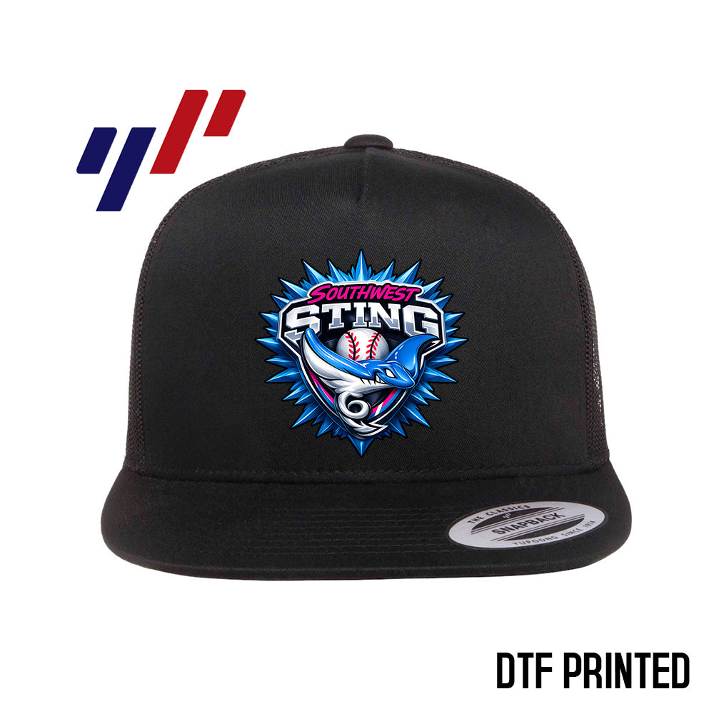 Yupoong 6006 Adult 5-Panel Classic Trucker Hat - DTF PRINTED - Southwest Sting Baseball