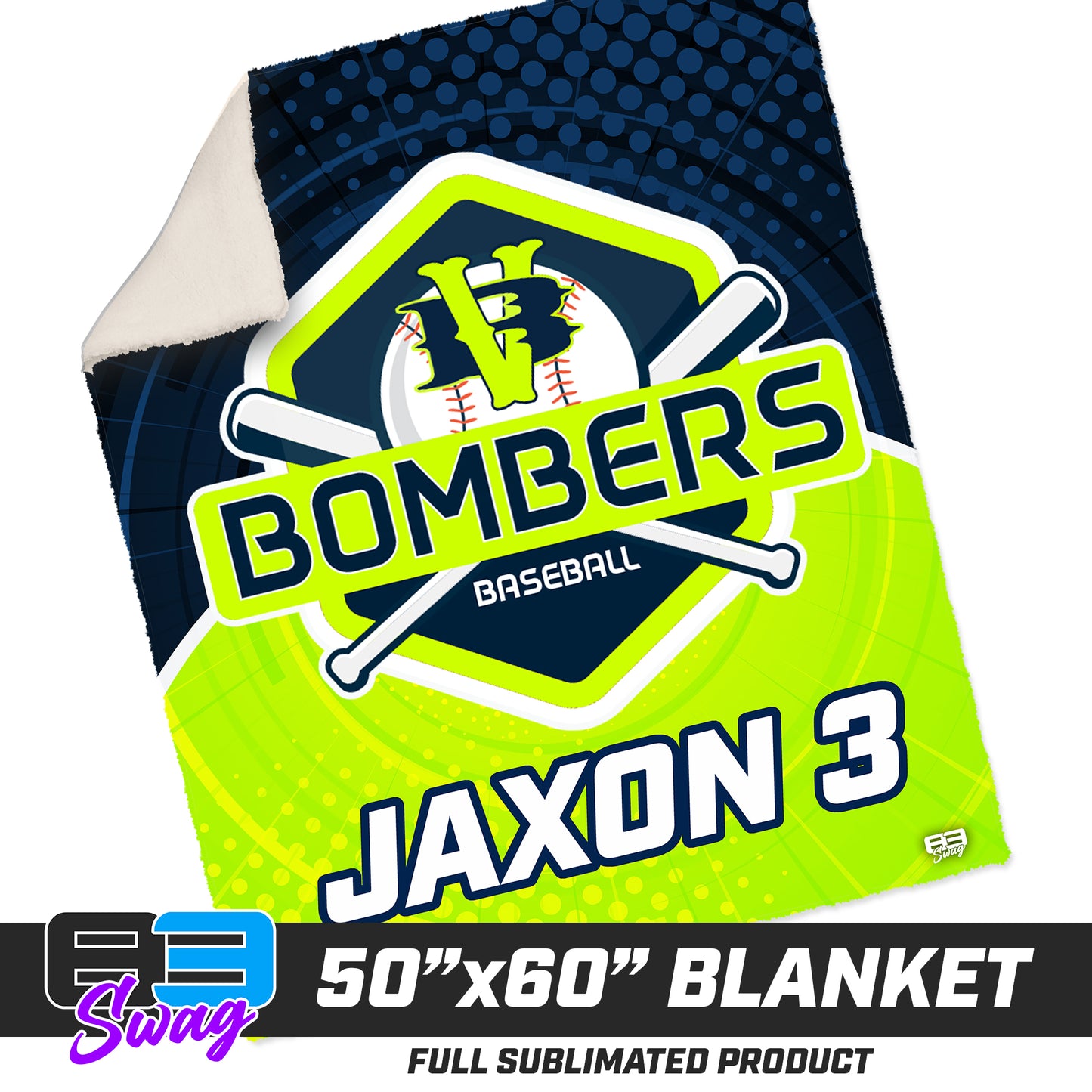 CUSTOM - 50”x60” Plush Sherpa Blanket - VB Bombers Baseball