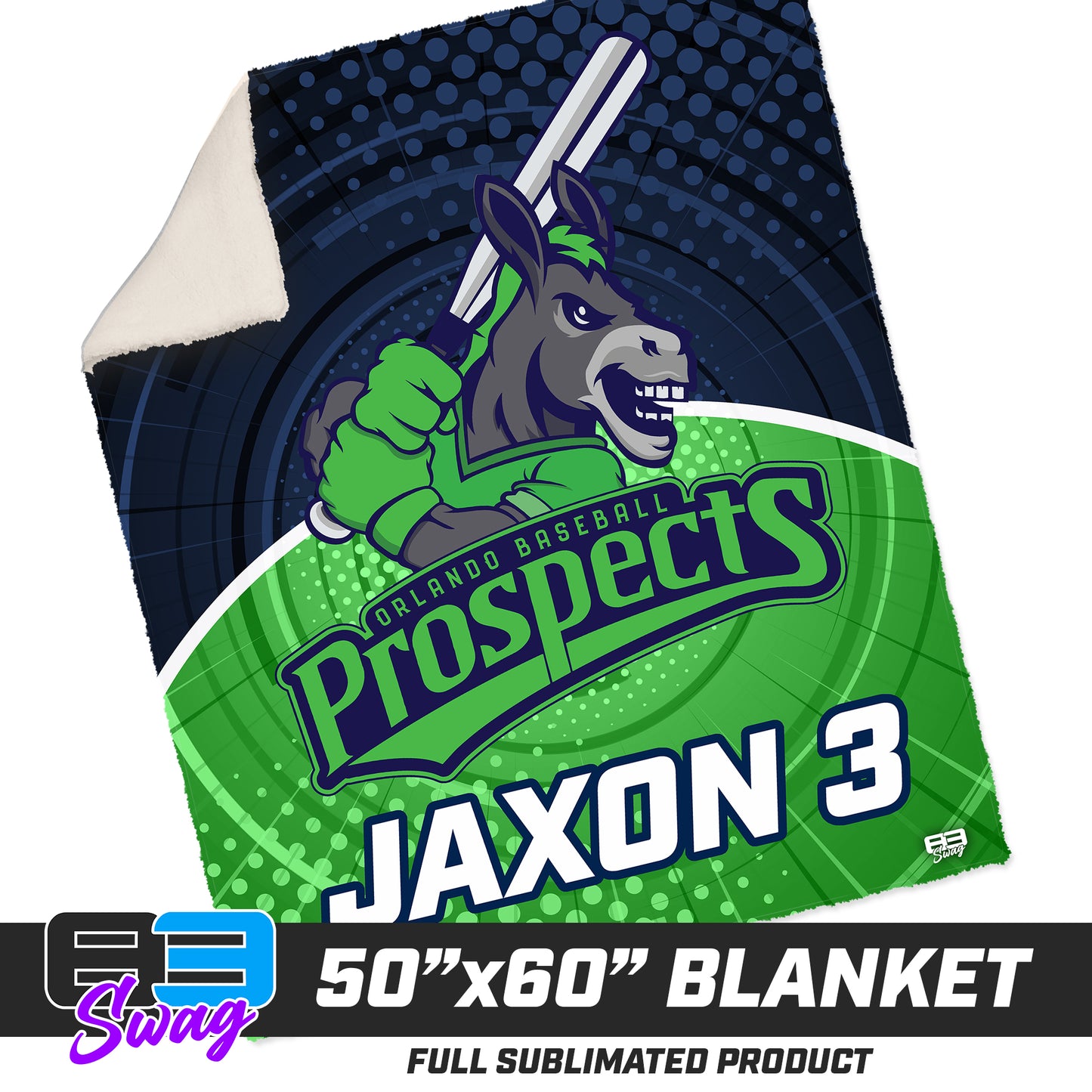 CUSTOM - 50”x60” Plush Sherpa Blanket - Orlando Baseball Prospects - OBP - Swamp Donkeys