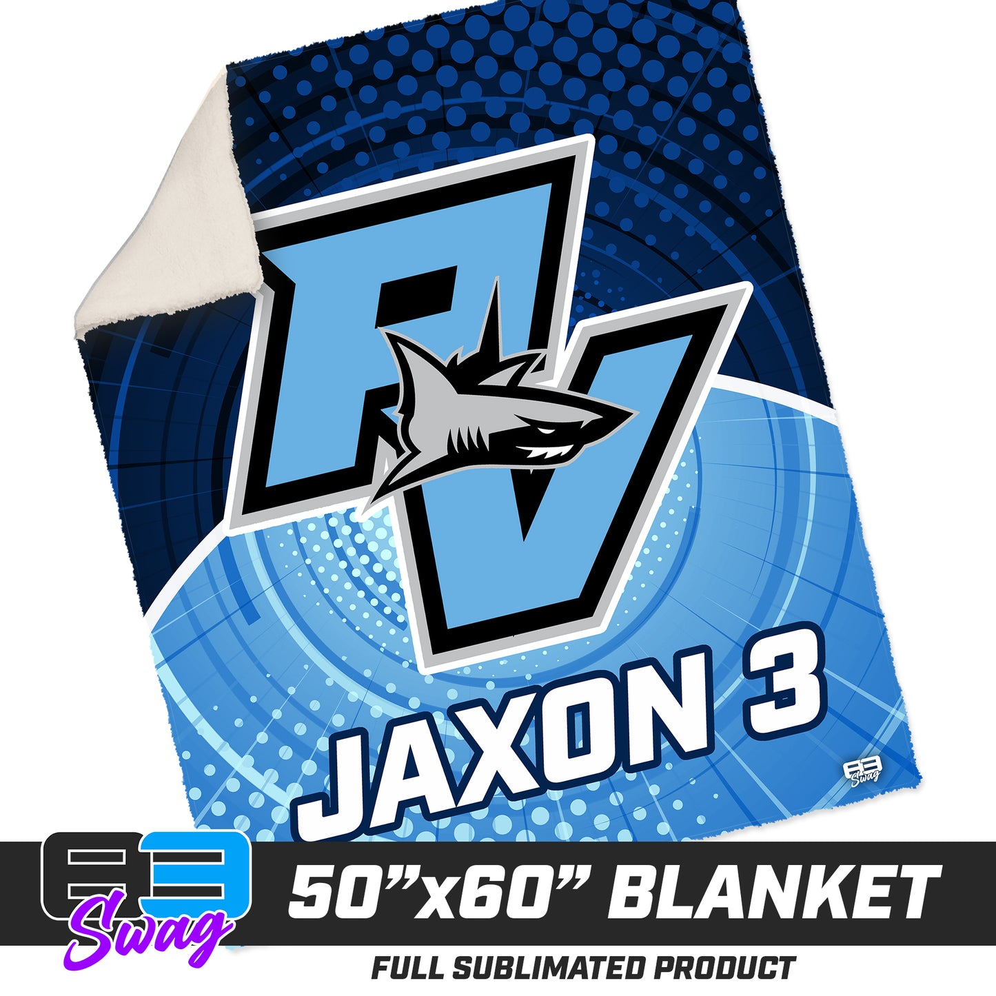 CUSTOM - 50”x60” Plush Sherpa Blanket - PVAA Sharks Baseball
