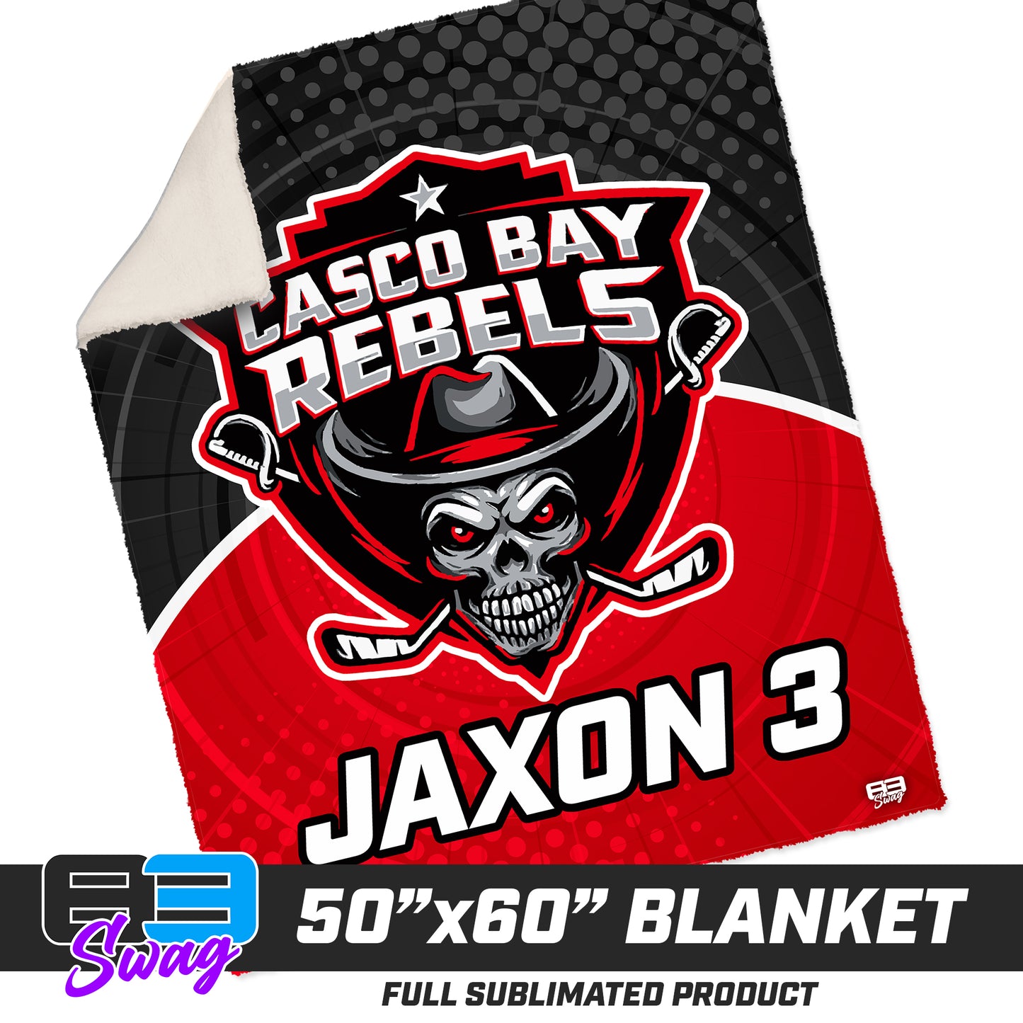 CUSTOM - 50”x60” Plush Sherpa Blanket - Casco Bay Rebels Hockey