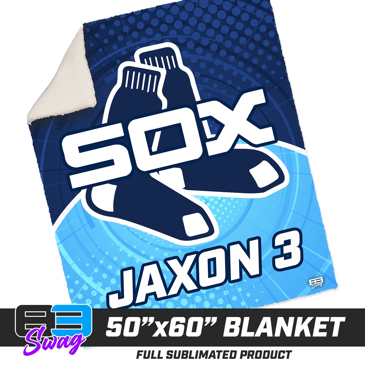 CUSTOM - 50”x60” Plush Sherpa Blanket - Blue Sox Baseball
