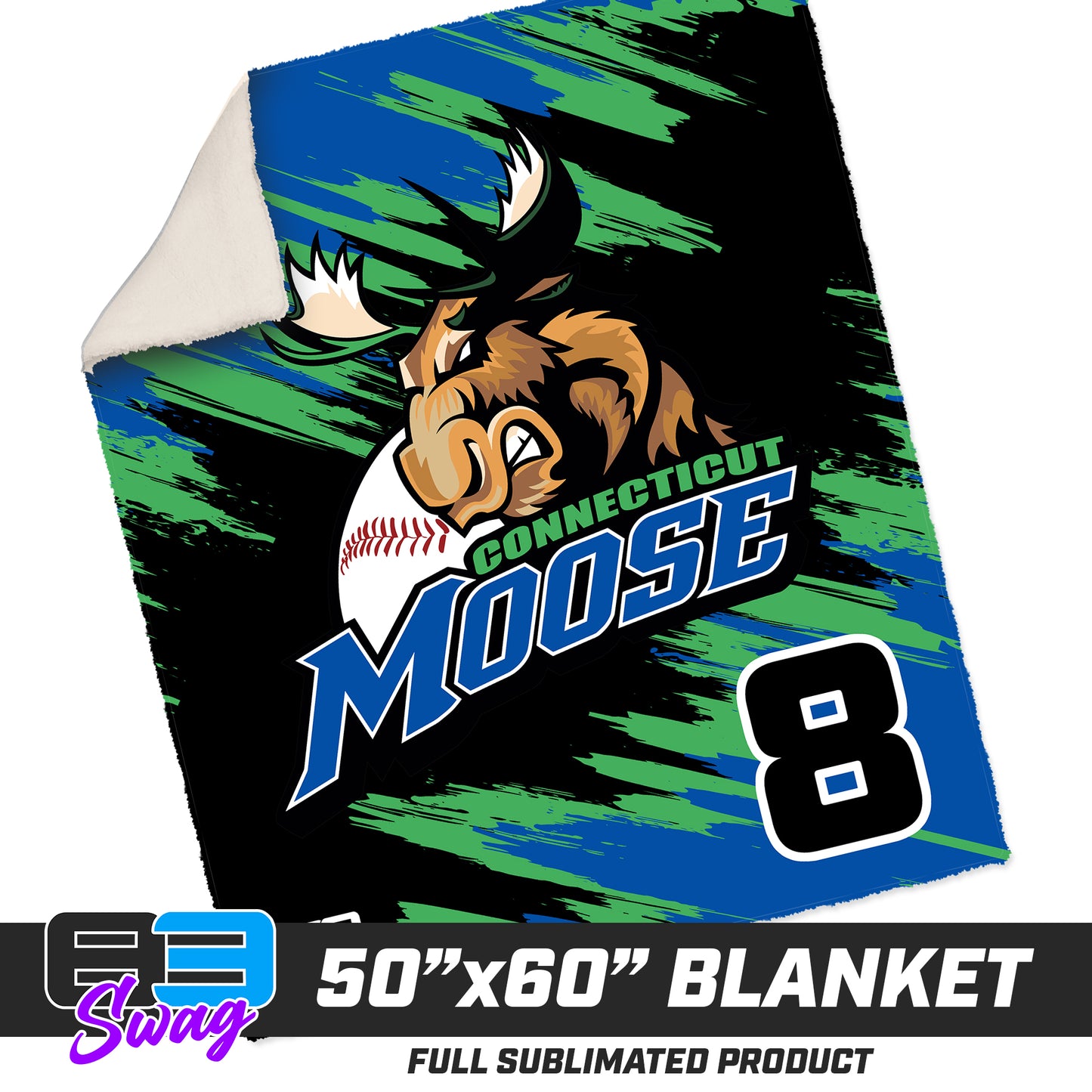 50”x60” Plush Sherpa Blanket - Connecticut Moose Baseball