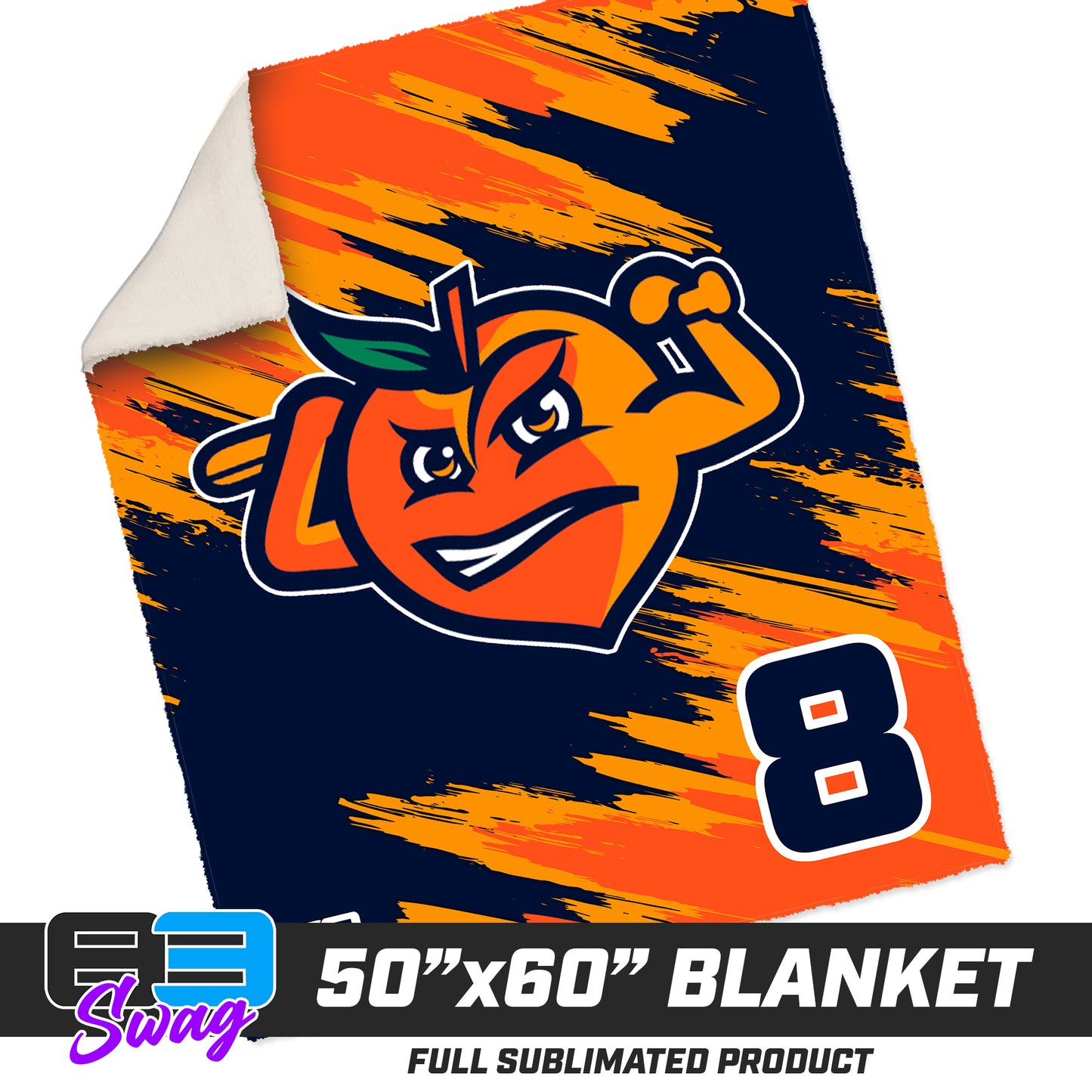 50”x60” Plush Sherpa Blanket - Peach Clobbers Baseball