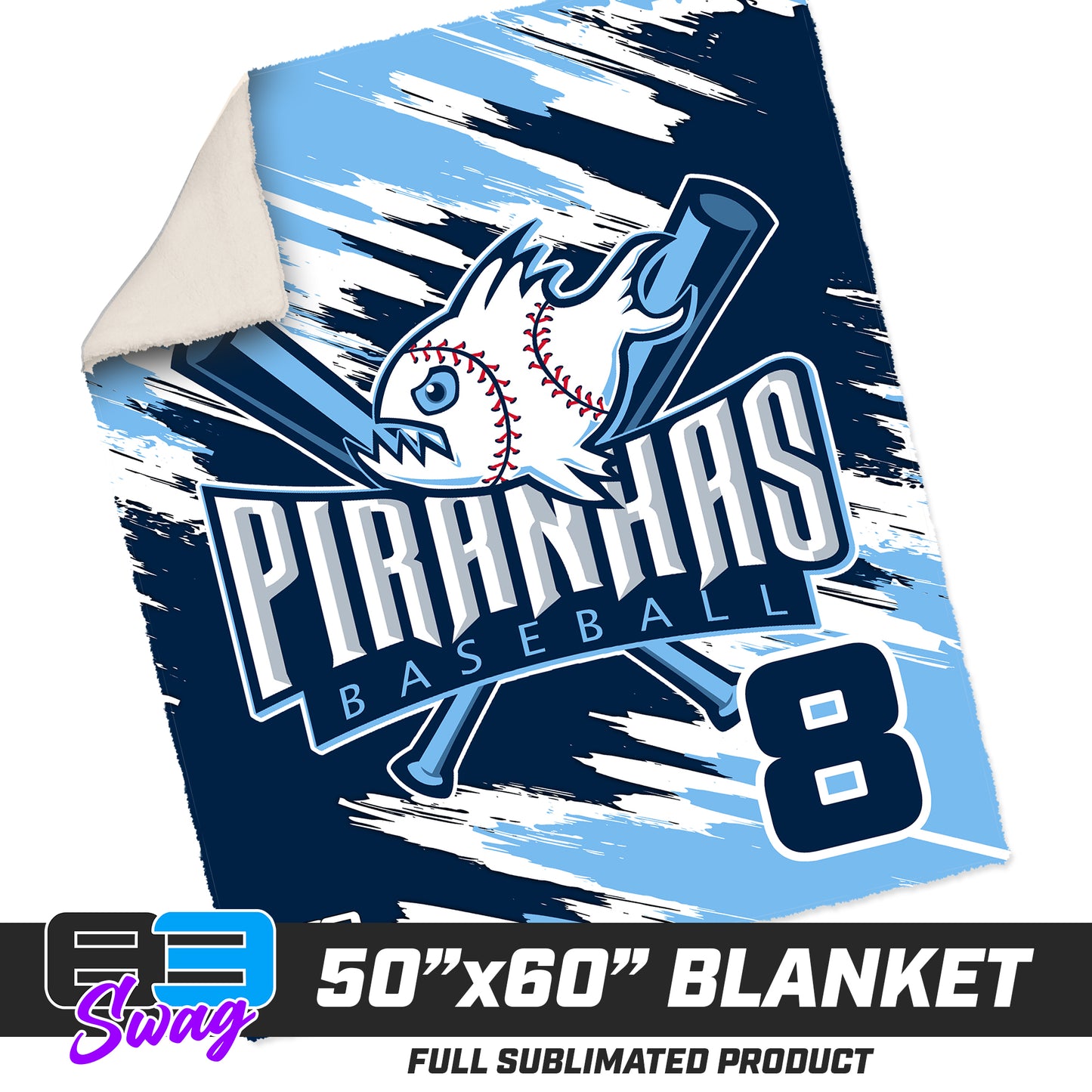 50”x60” Plush Sherpa Blanket - Piranhas Baseball